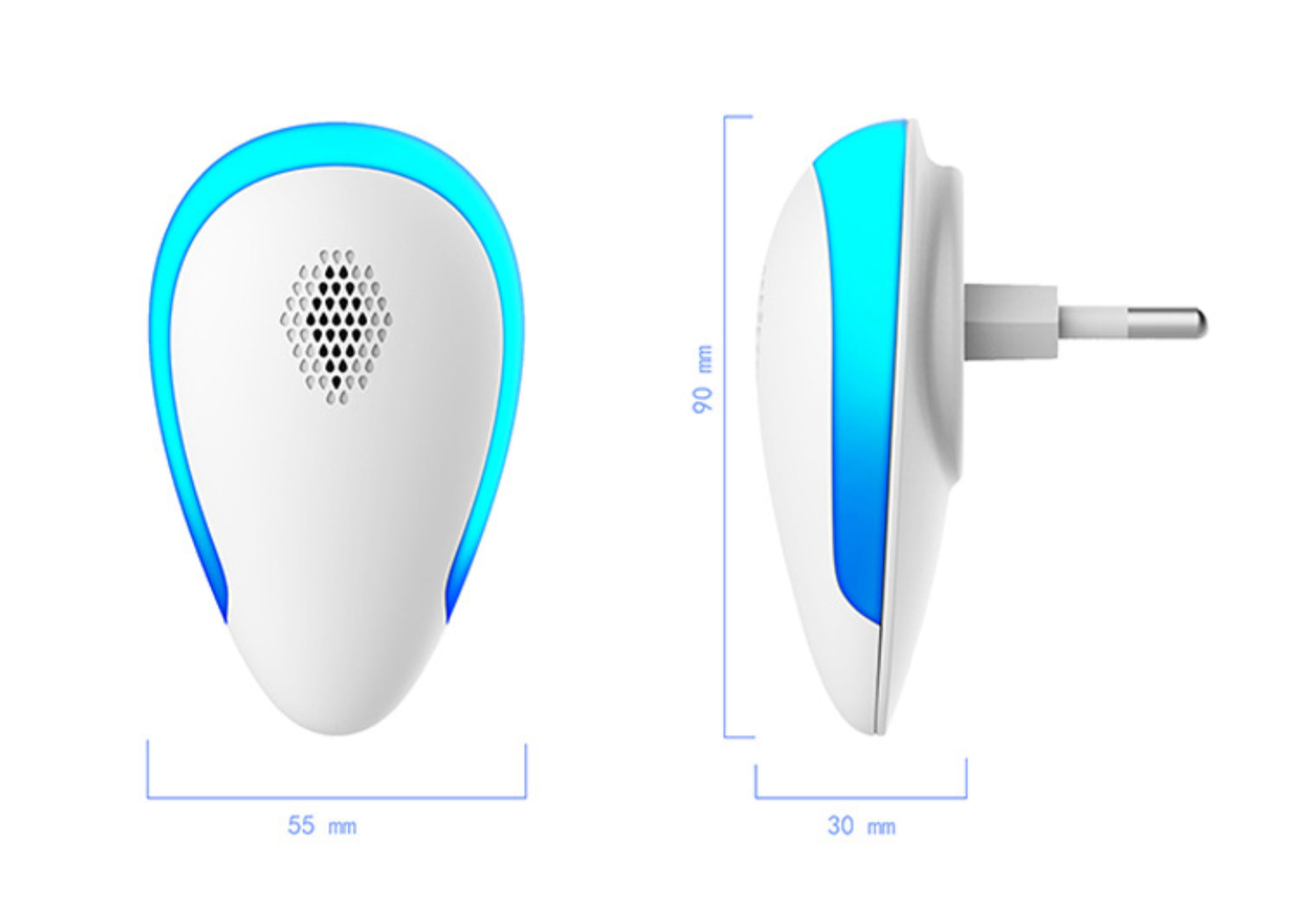 VU-TEK Dispozitiv ultrasonic anti-daunatori 3-65 kHz, 220V, pentru tantari, gandaci și rozatoare, carcasa ABS, alb/albastru. — imaginea 4