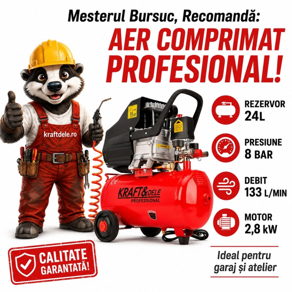 Compresor de aer cu ulei XD400, rezervor 24L, 8 bar, 133 l/min, motor 2,8 kW pentru garaj si atelier — imaginea 5