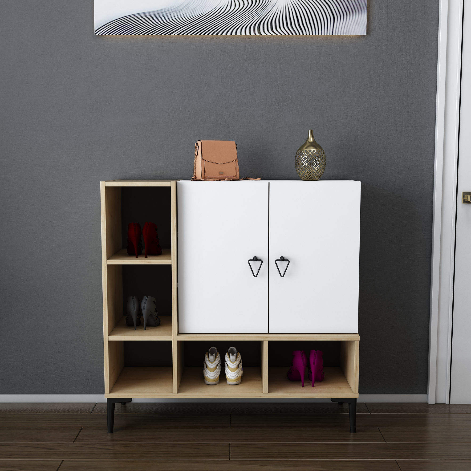 Consolă Hanah Home, PAL melaminat, 100 x 35 x 100 cm, stejar/alb, 322RTC1502 — imaginea 3