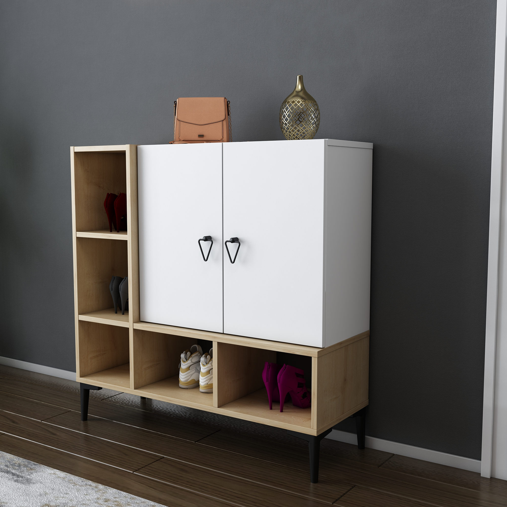 Consolă Hanah Home, PAL melaminat, 100 x 35 x 100 cm, stejar/alb, 322RTC1502 — imaginea 4