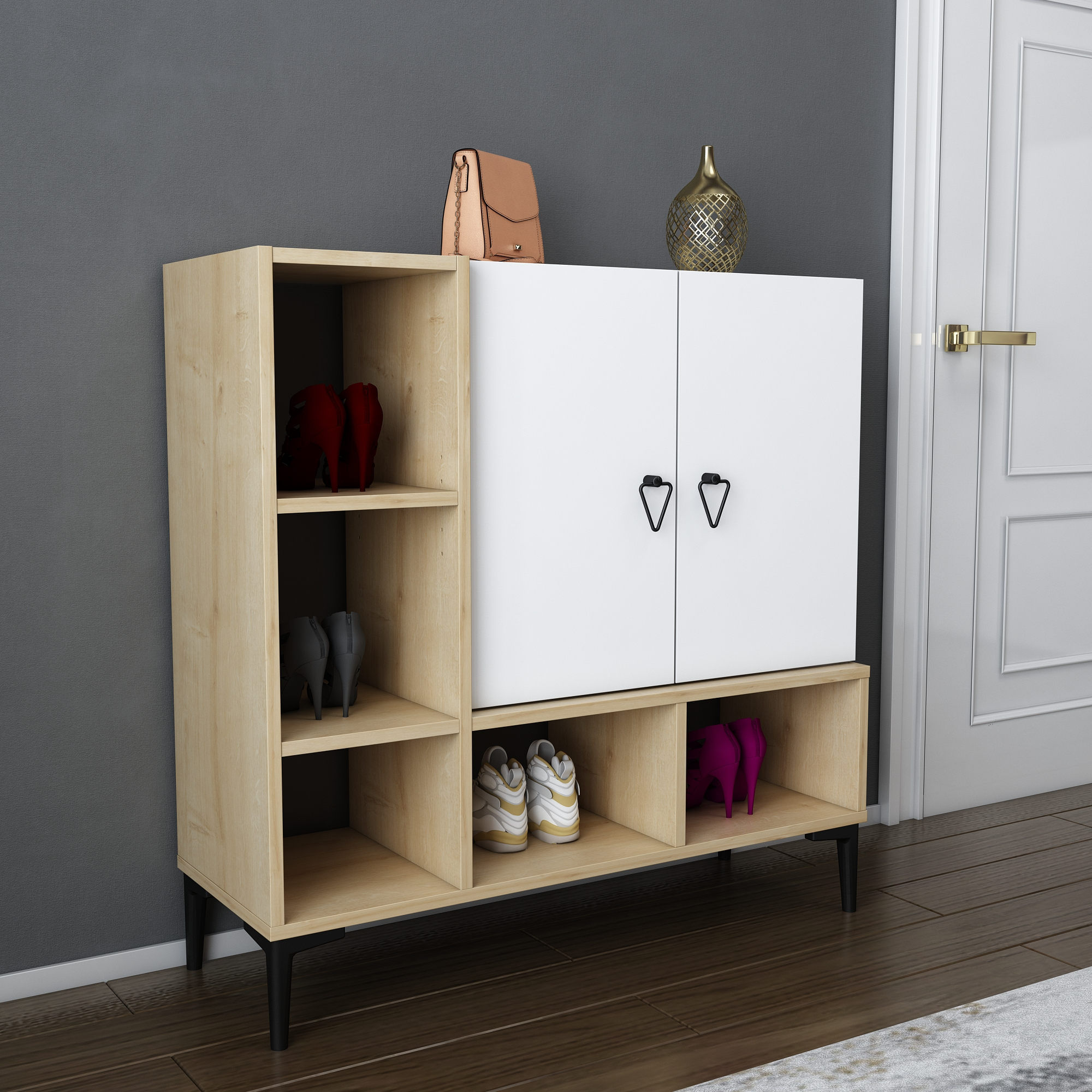 Consolă Hanah Home, PAL melaminat, 100 x 35 x 100 cm, stejar/alb, 322RTC1502 — imaginea 6