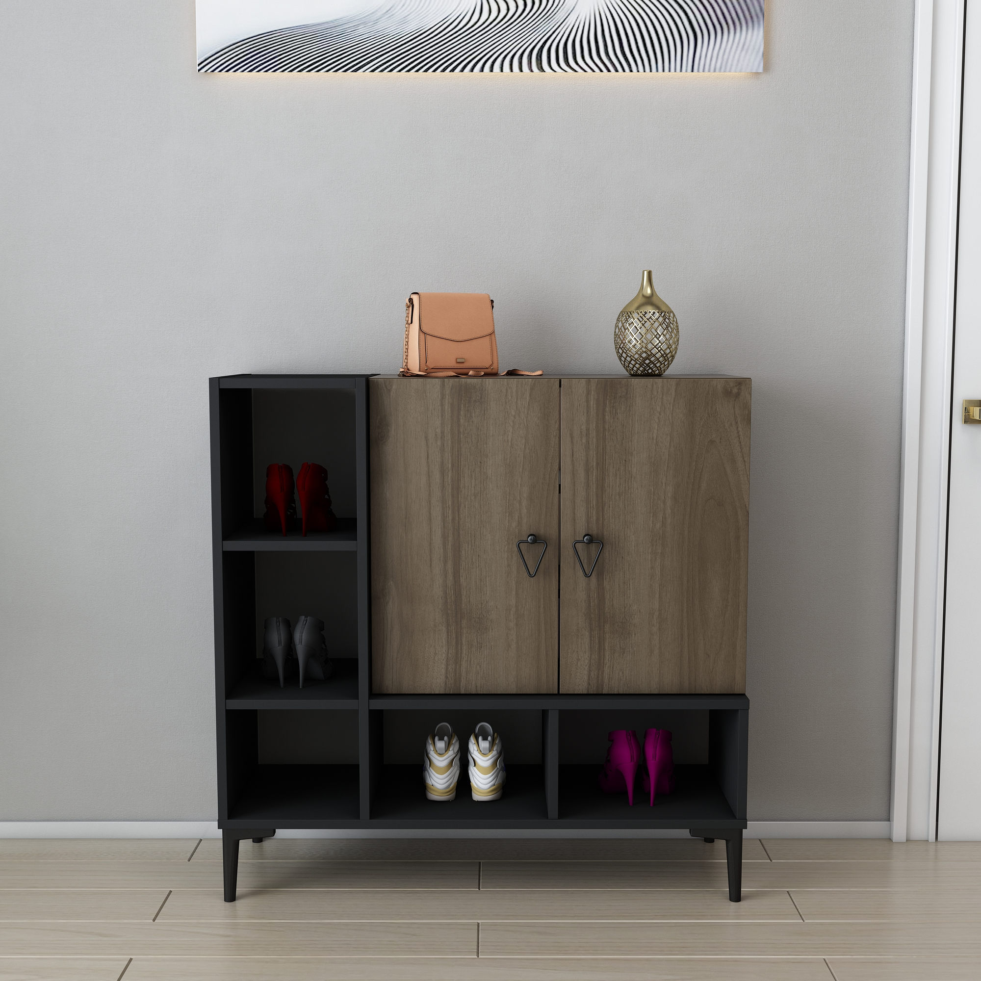 Consolă Hanah Home, PAL melaminat, 100 x 35 x 100 cm, negru/nuc, 322RTC1501 — imaginea 2