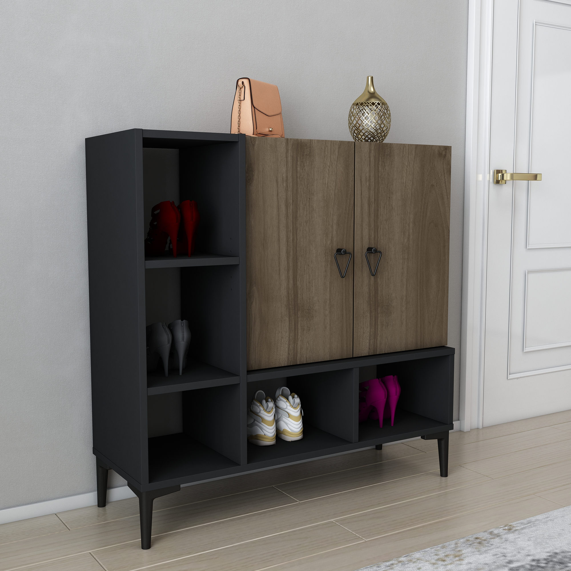 Consolă Hanah Home, PAL melaminat, 100 x 35 x 100 cm, negru/nuc, 322RTC1501 — imaginea 3