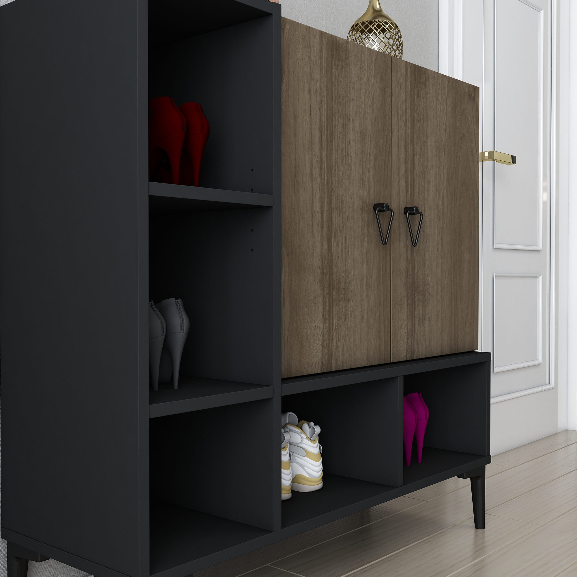 Consolă Hanah Home, PAL melaminat, 100 x 35 x 100 cm, negru/nuc, 322RTC1501 — imaginea 4