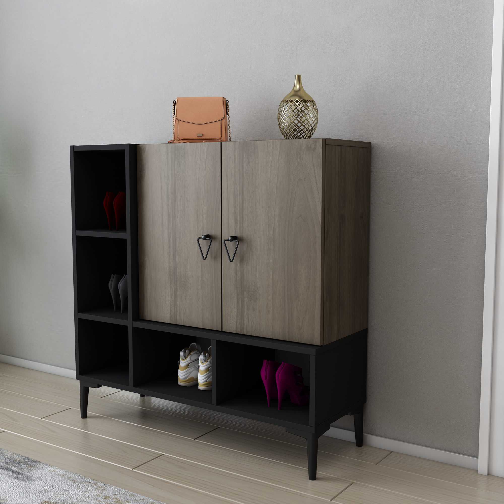 Consolă Hanah Home, PAL melaminat, 100 x 35 x 100 cm, negru/nuc, 322RTC1501 — imaginea 5