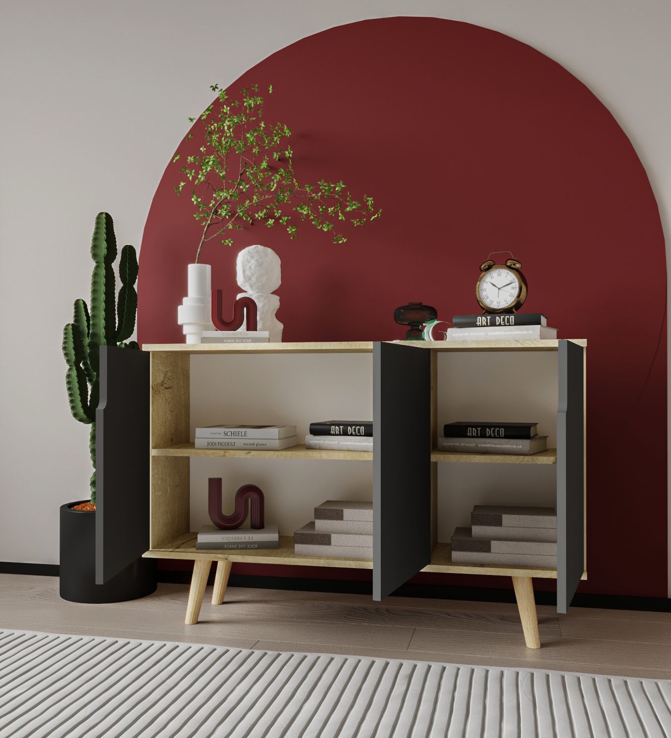 Consolă Hanah Home, PAL melaminat, 120 x 30 x 80 cm, sapphire stejar/antracit, 469ORN1519 — imaginea 2