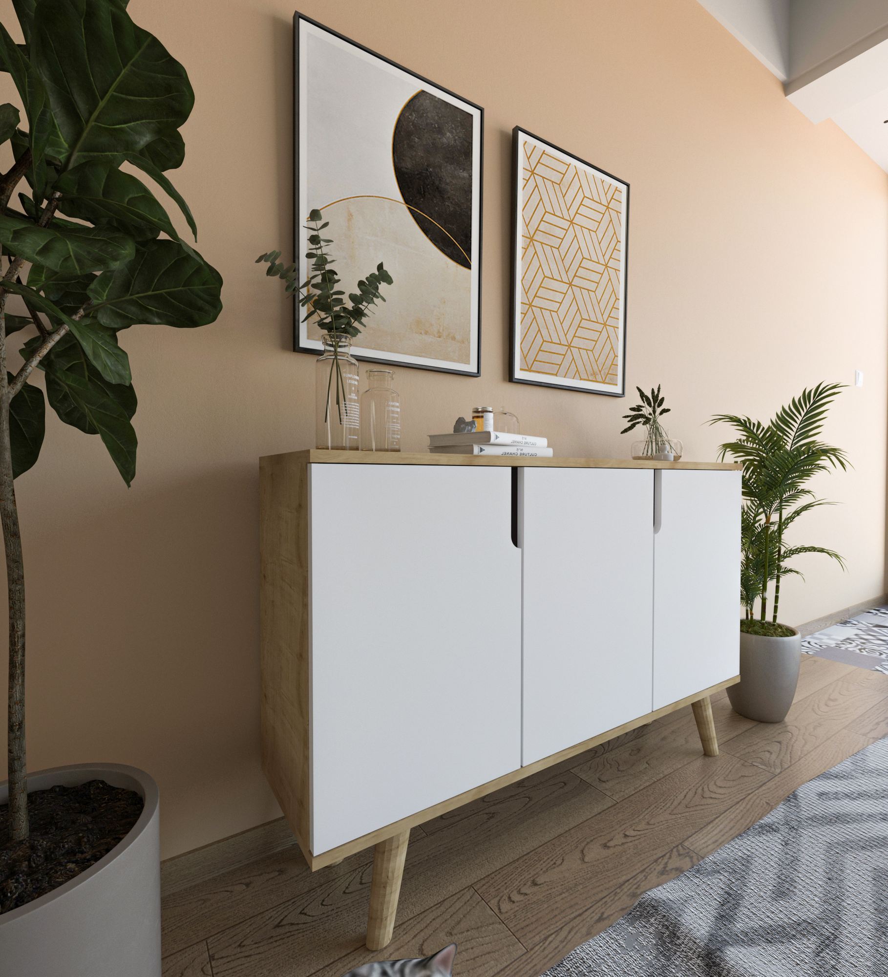 Consolă Hanah Home, PAL melaminat, 120 x 30 x 80 cm, sapphire stejar/alb, 469ORN1522 — imaginea 3