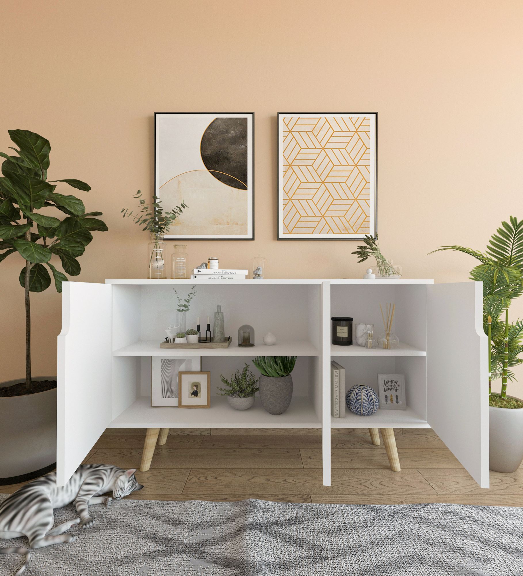Consolă Hanah Home, PAL melaminat, 120 x 30 x 80 cm, alb, 469ORN1521 — imaginea 3