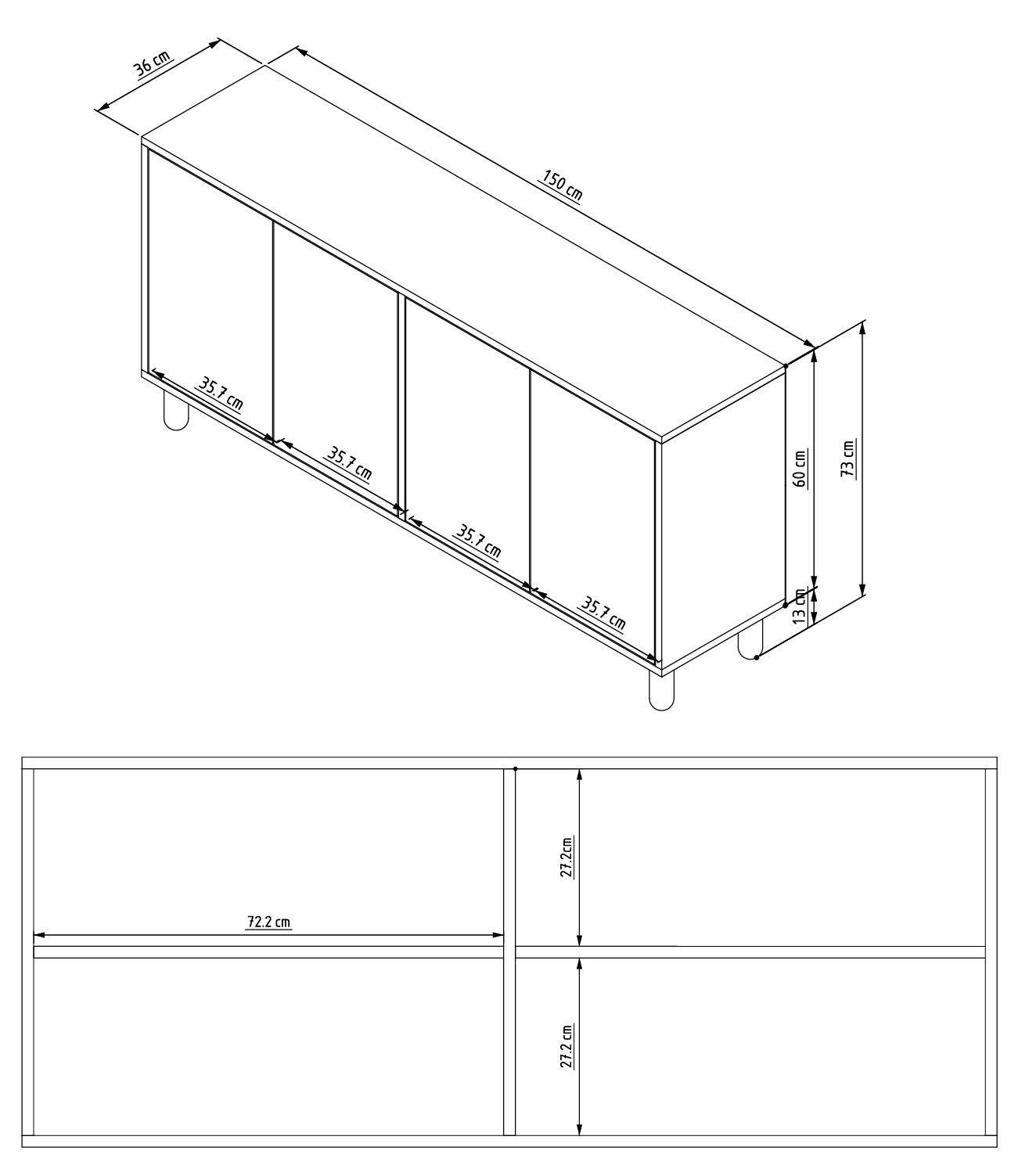 Consolă Hanah Home, PAL melaminat, 150 x 36 x 73 cm, alb, 327ODS1356 — imaginea 2