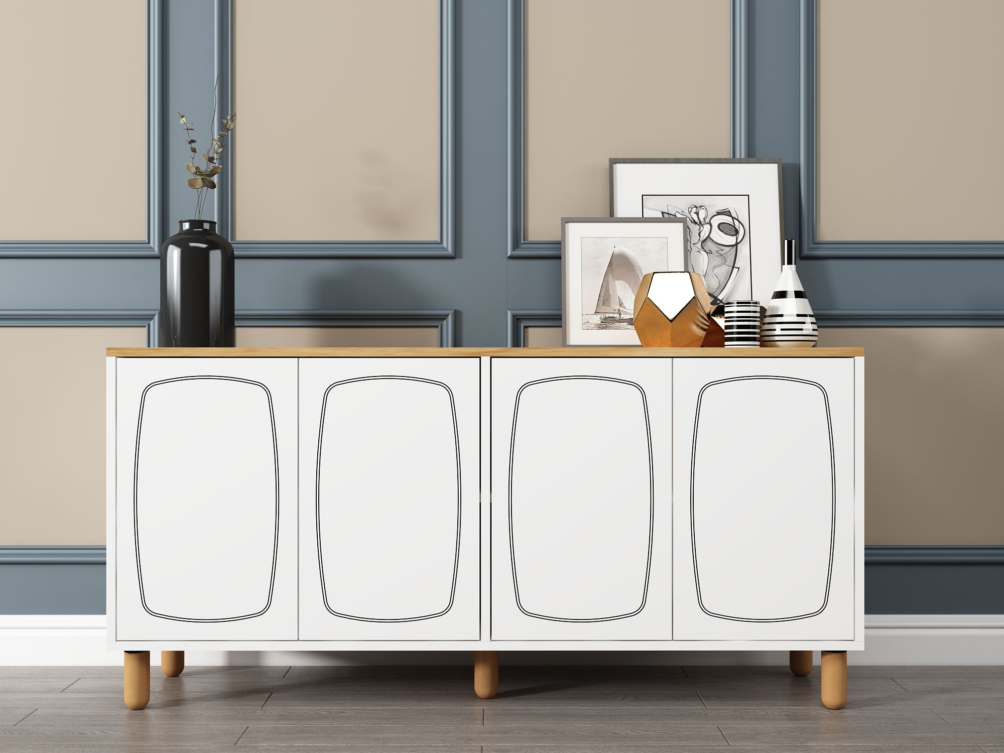 Consolă Hanah Home, PAL melaminat, 150 x 36 x 73 cm, sapphire stejar/alb, 327ODS1355 — imaginea 4