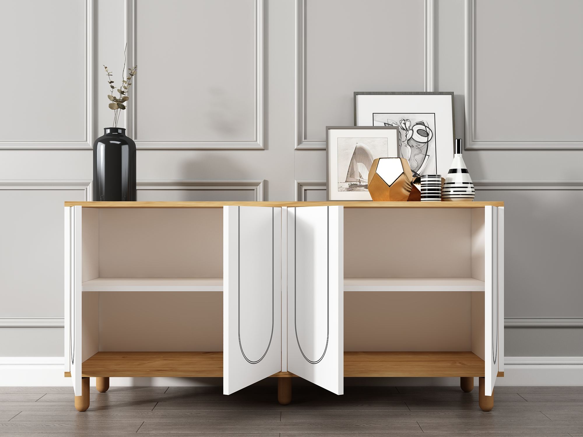 Consolă Hanah Home, PAL melaminat, 150 x 36 x 73 cm, sapphire stejar/alb, 327ODS1352 — imaginea 3