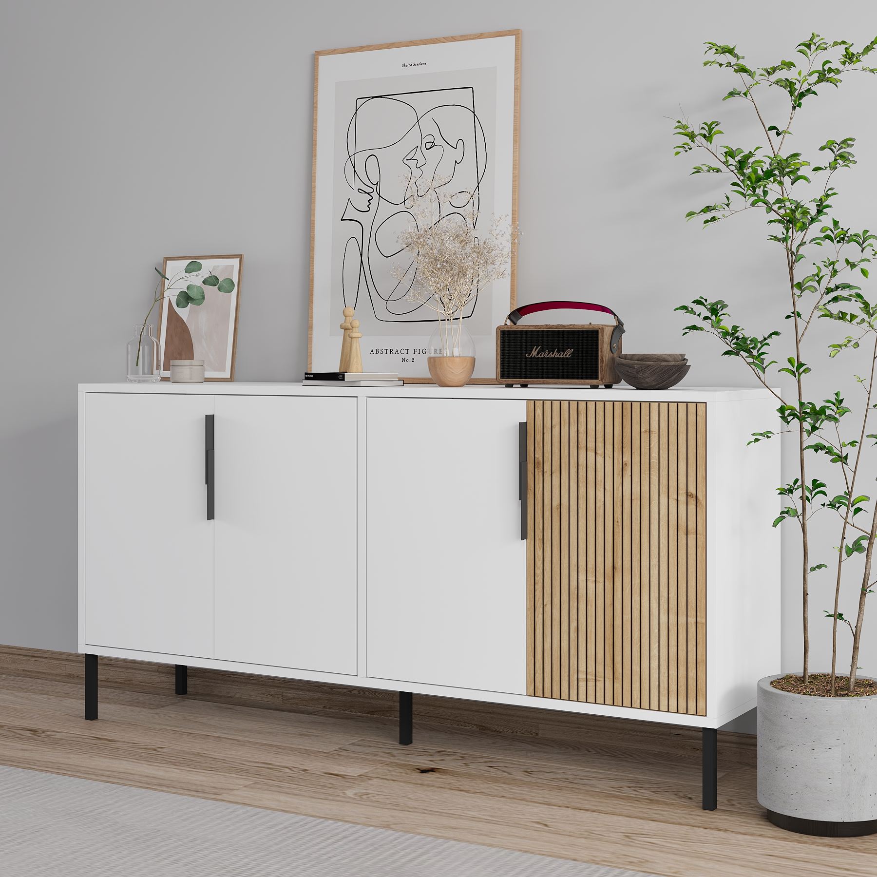 Consolă Hanah Home, PAL melaminat, 150 x 36 x 75 cm, alb/sapphire stejar, 327ODS1344 — imaginea 6