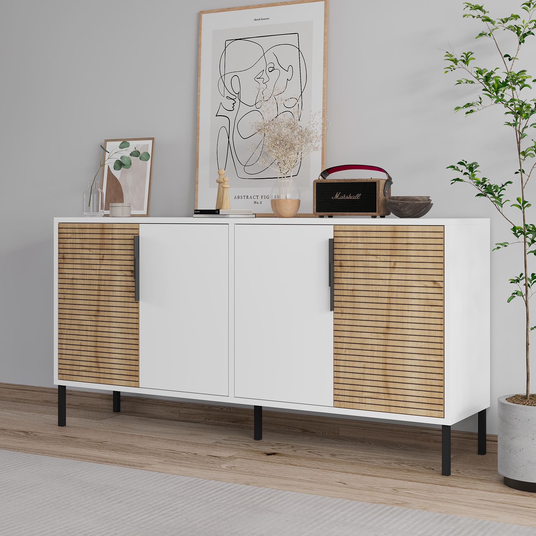 Consolă Hanah Home, PAL melaminat, 150 x 36 x 75 cm, alb/sapphire stejar, 327ODS1347 — imaginea 3