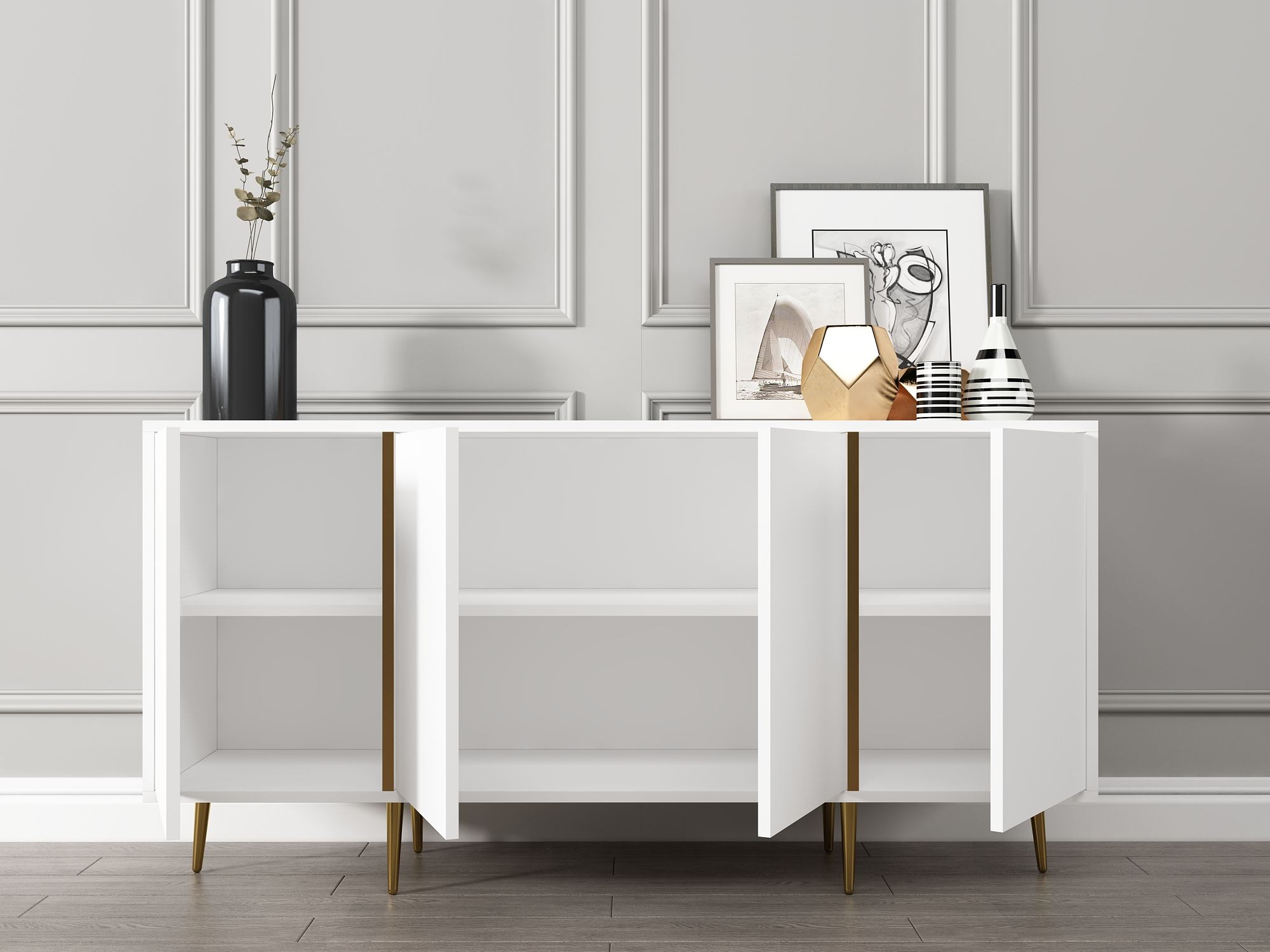 Consolă Hanah Home, PAL melaminat, 150 x 36 x 75 cm, alb, 327ODS1360 — imaginea 3