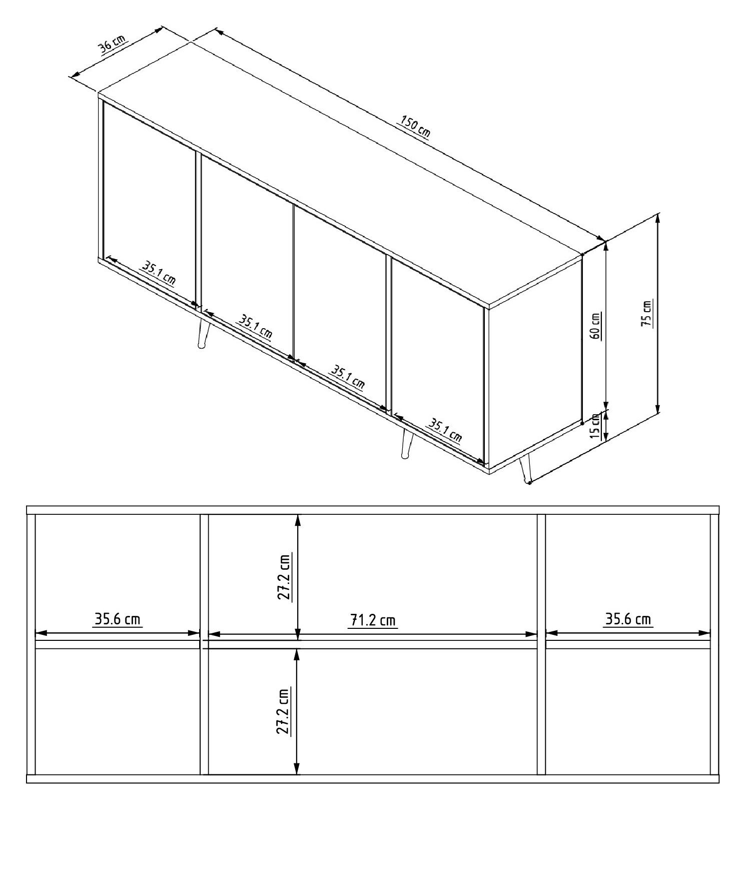 Consolă Hanah Home, PAL melaminat, 150 x 36 x 75 cm, alb, 327ODS1360 — imaginea 4