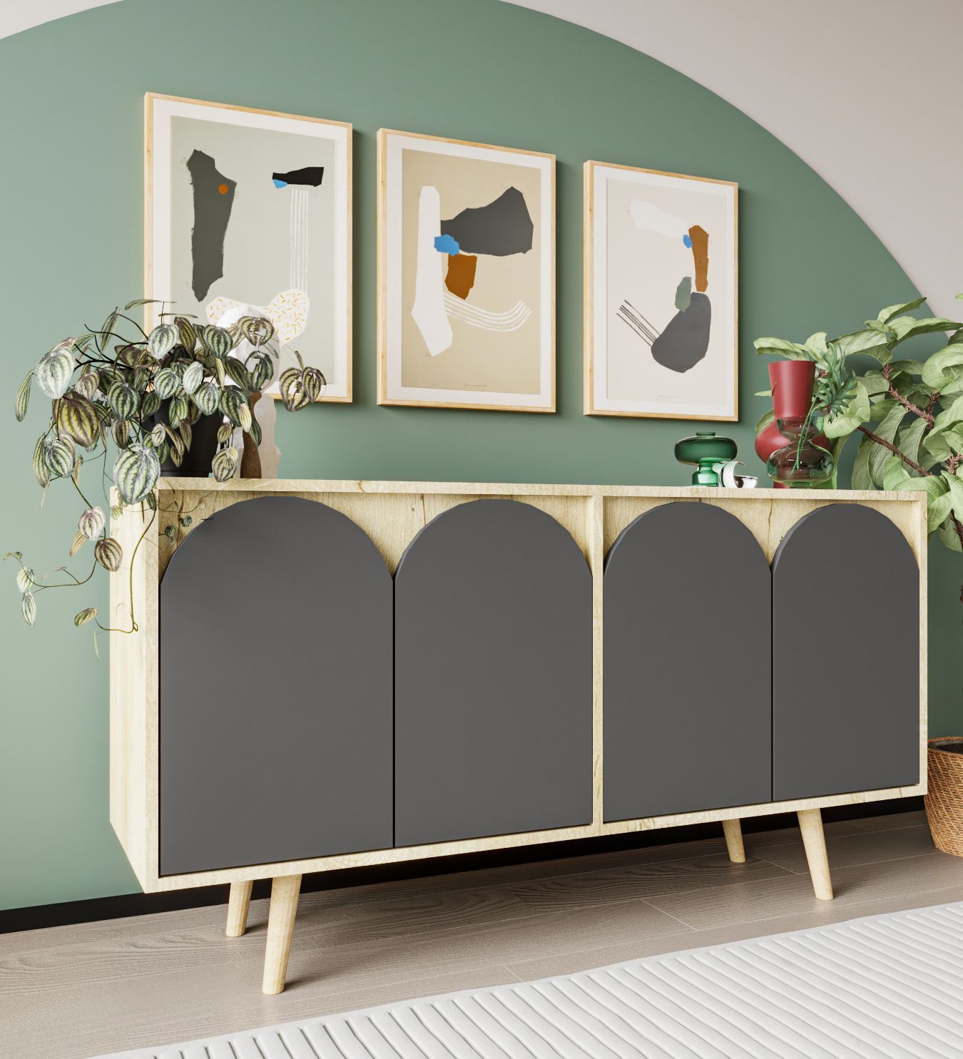 Consolă Hanah Home, PAL melaminat, 150 x 45 x 80 cm, sapphire stejar/antracit, 469ORN1515 — imaginea 2