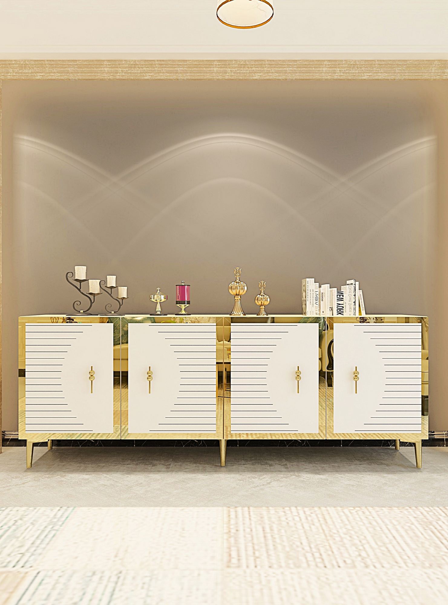 Consolă Hanah Home, PAL melaminat, 180 x 32 x 75 cm, sapphire stejar/alb/auriu, 555CHM1320 — imaginea 6