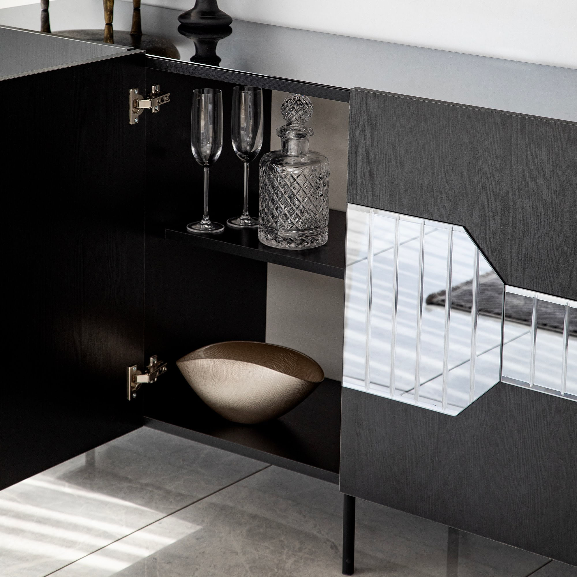Consolă Hanah Home, PAL melaminat, 180 x 40 x 80 cm, negru/fume, 552NOS1806 — imaginea 2