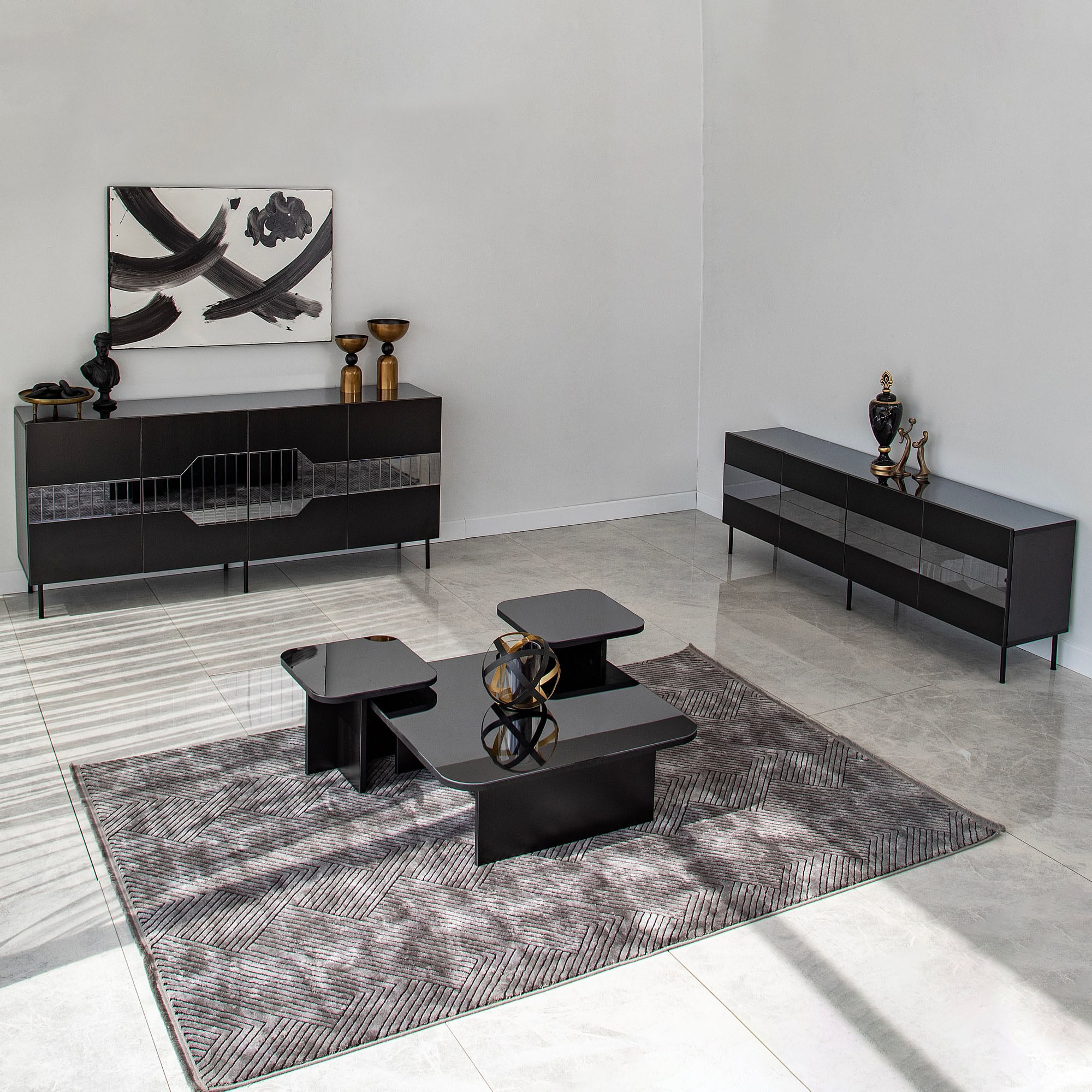 Consolă Hanah Home, PAL melaminat, 180 x 40 x 80 cm, negru/fume, 552NOS1806 — imaginea 3
