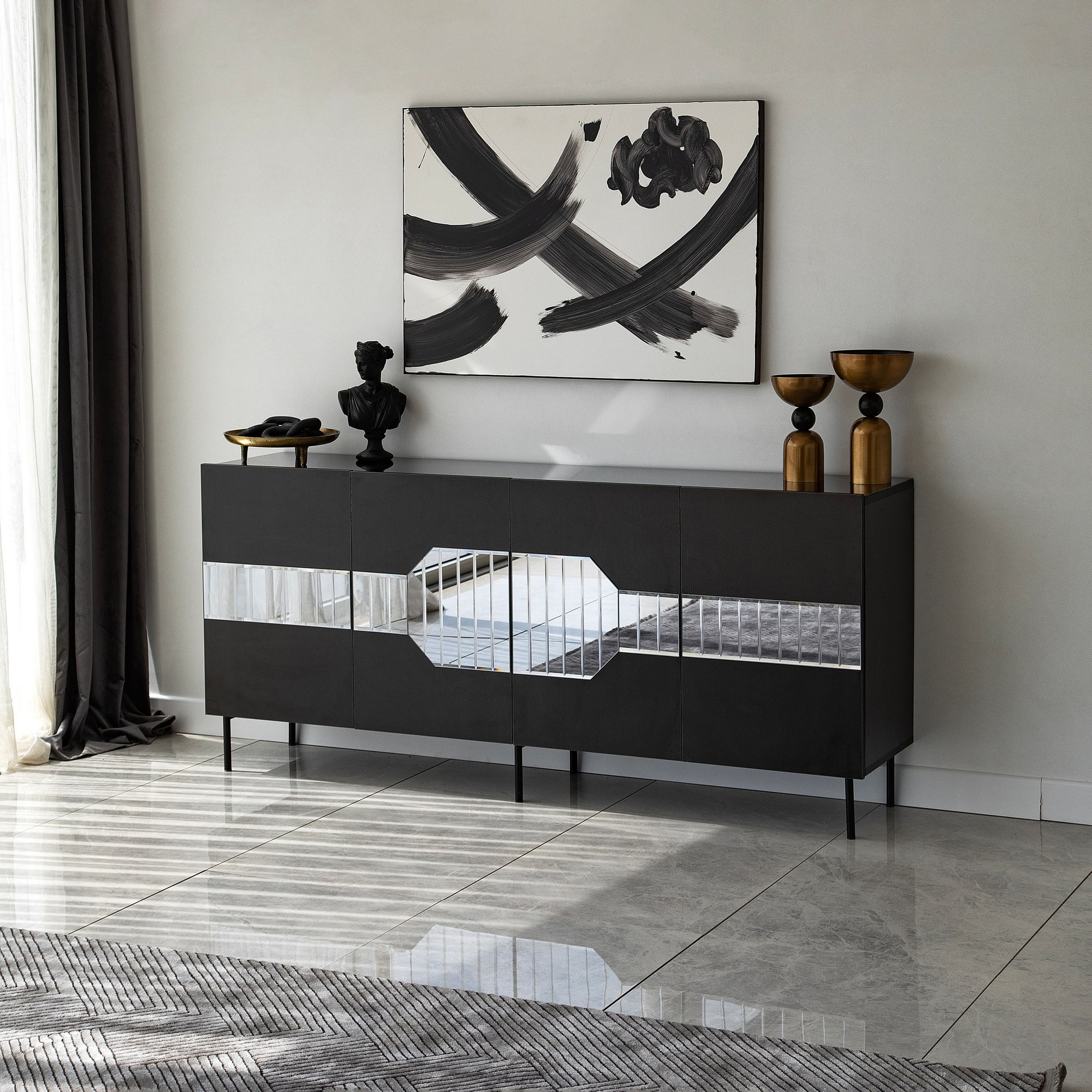 Consolă Hanah Home, PAL melaminat, 180 x 40 x 80 cm, negru/fume, 552NOS1806 — imaginea 5