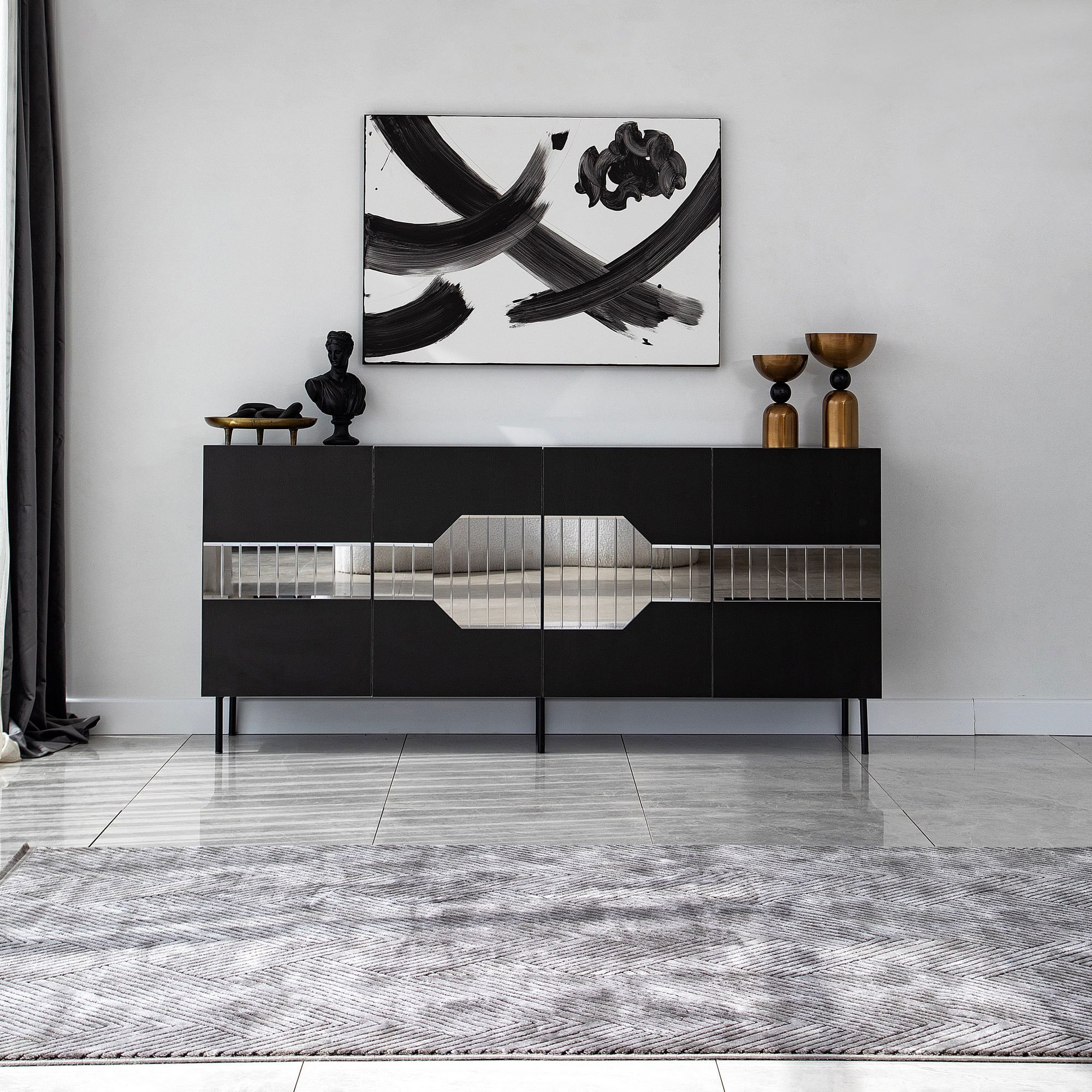 Consolă Hanah Home, PAL melaminat, 180 x 40 x 80 cm, negru/fume, 552NOS1806 — imaginea 7