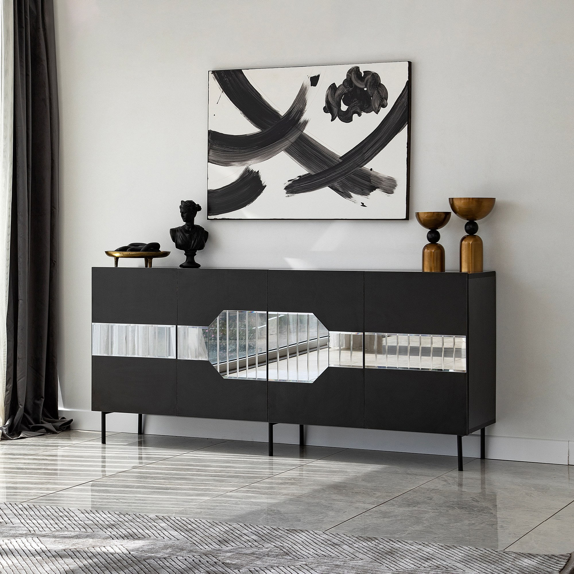 Consolă Hanah Home, PAL melaminat, 180 x 40 x 80 cm, negru/fume, 552NOS1806 — imaginea 8