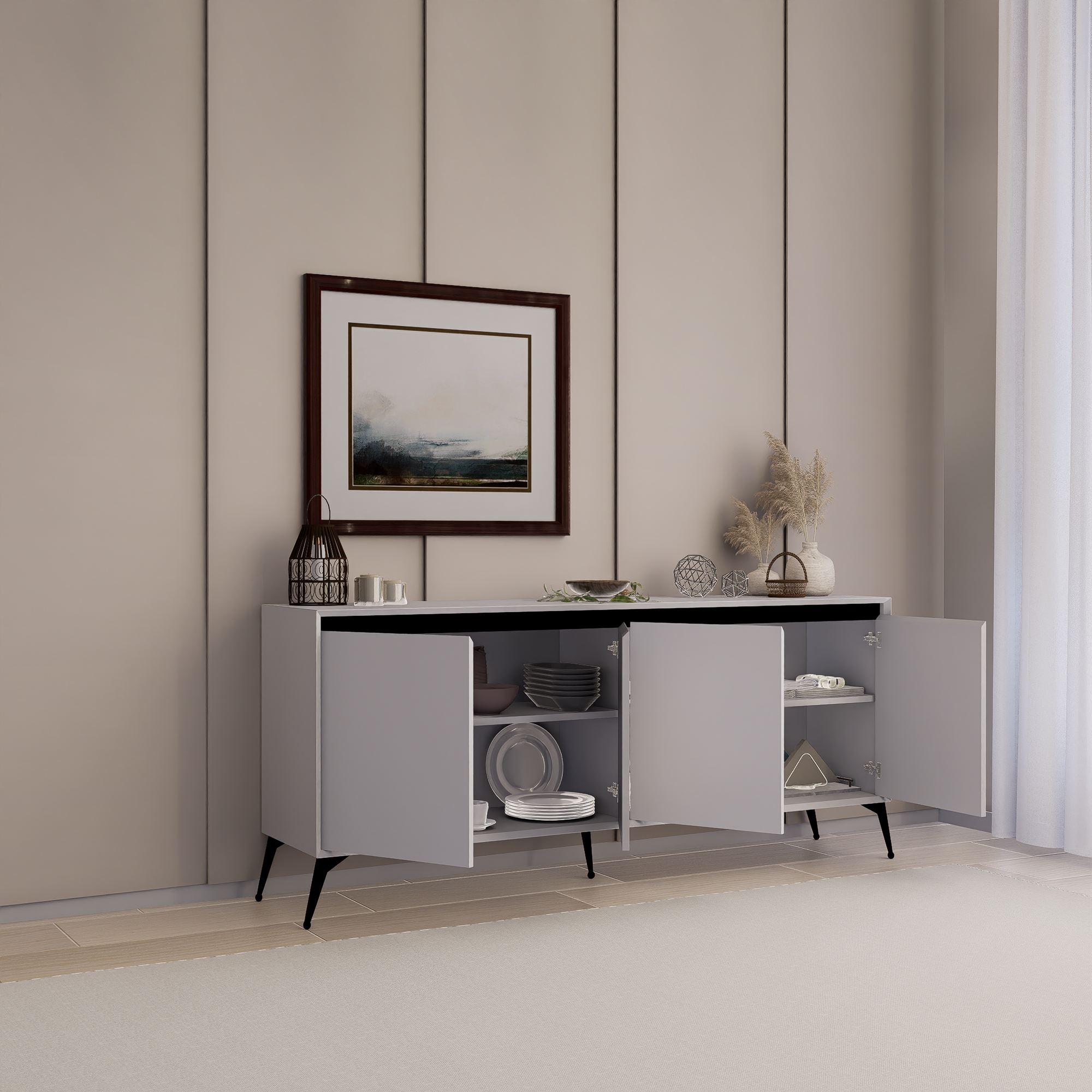 Consolă Hanah Home, PAL melaminat, 180 x 37.3 x 80 cm, alb, 350MWD1510 — imaginea 5