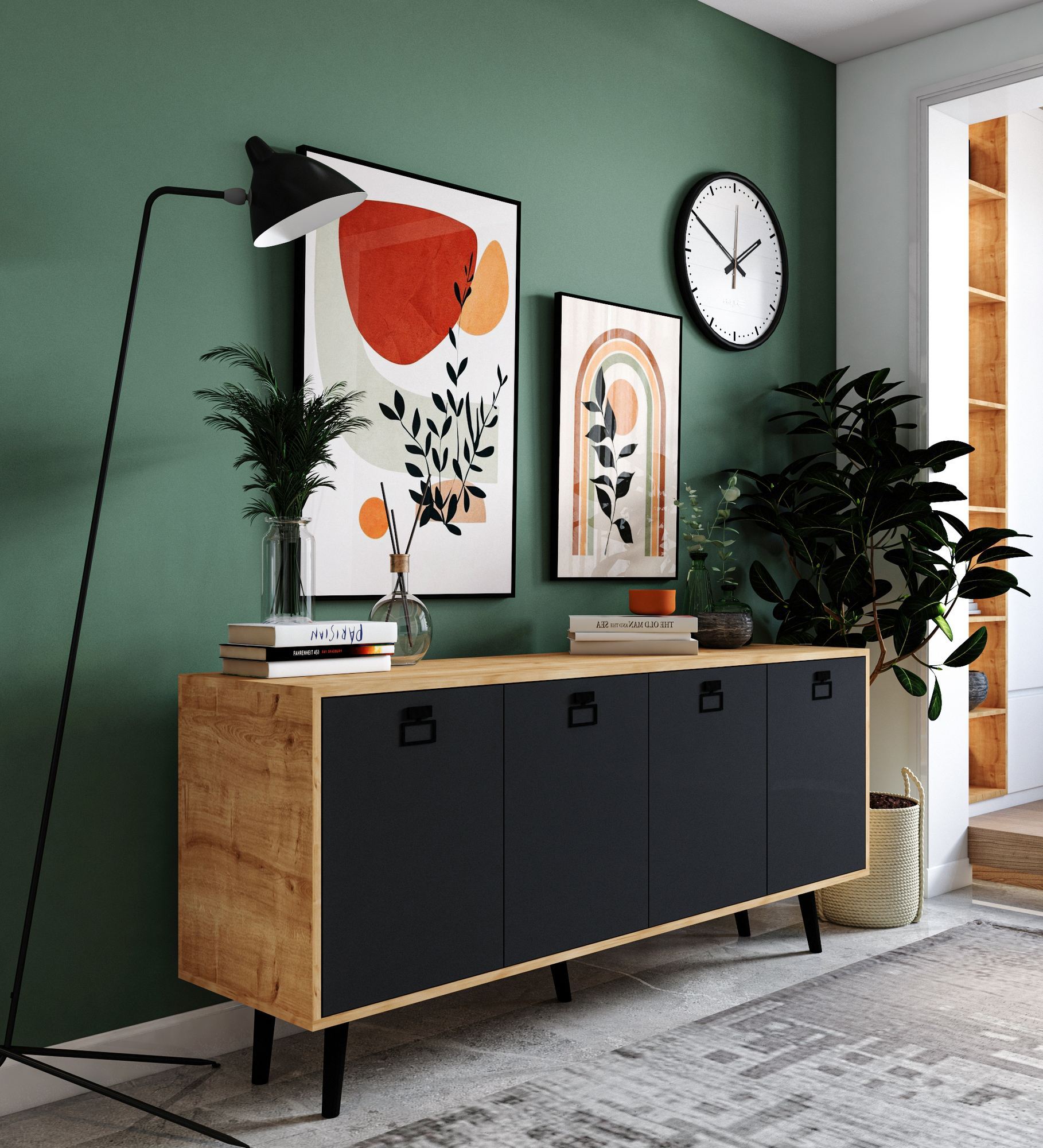 Consolă Hanah Home, PAL melaminat, 180 x 45 x 80 cm, sapphire stejar/antracit, 469ORN1503 — imaginea 4