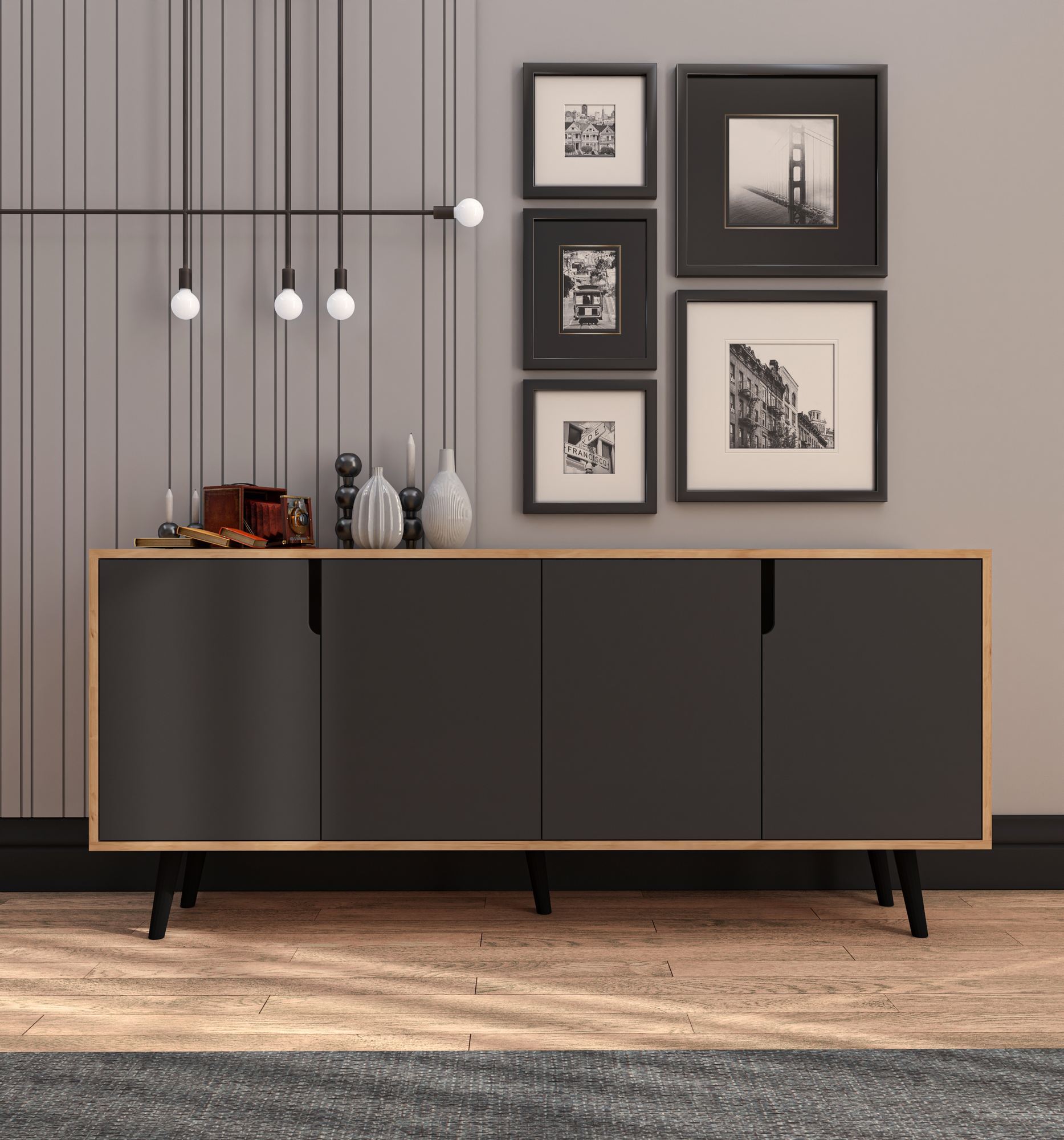 Consolă Hanah Home, PAL melaminat, 180 x 45 x 80 cm, sapphire stejar/antracit, 469ORN1508 — imaginea 4