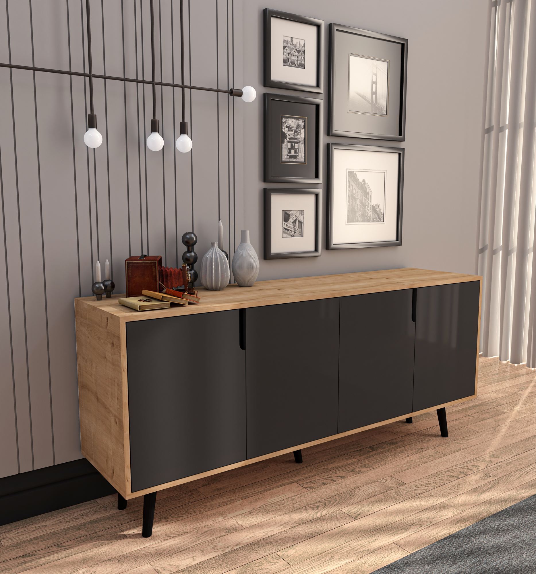 Consolă Hanah Home, PAL melaminat, 180 x 45 x 80 cm, sapphire stejar/antracit, 469ORN1508 — imaginea 5