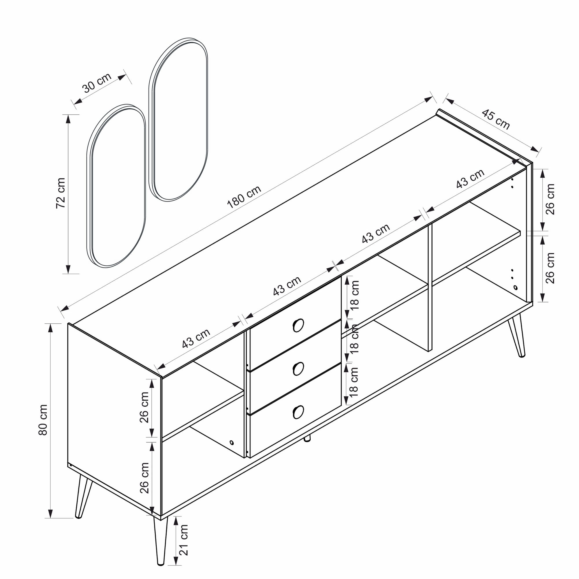 Consolă Hanah Home, PAL melaminat, 180 x 45 x 80 cm, alb, 506MNR1328 — imaginea 6