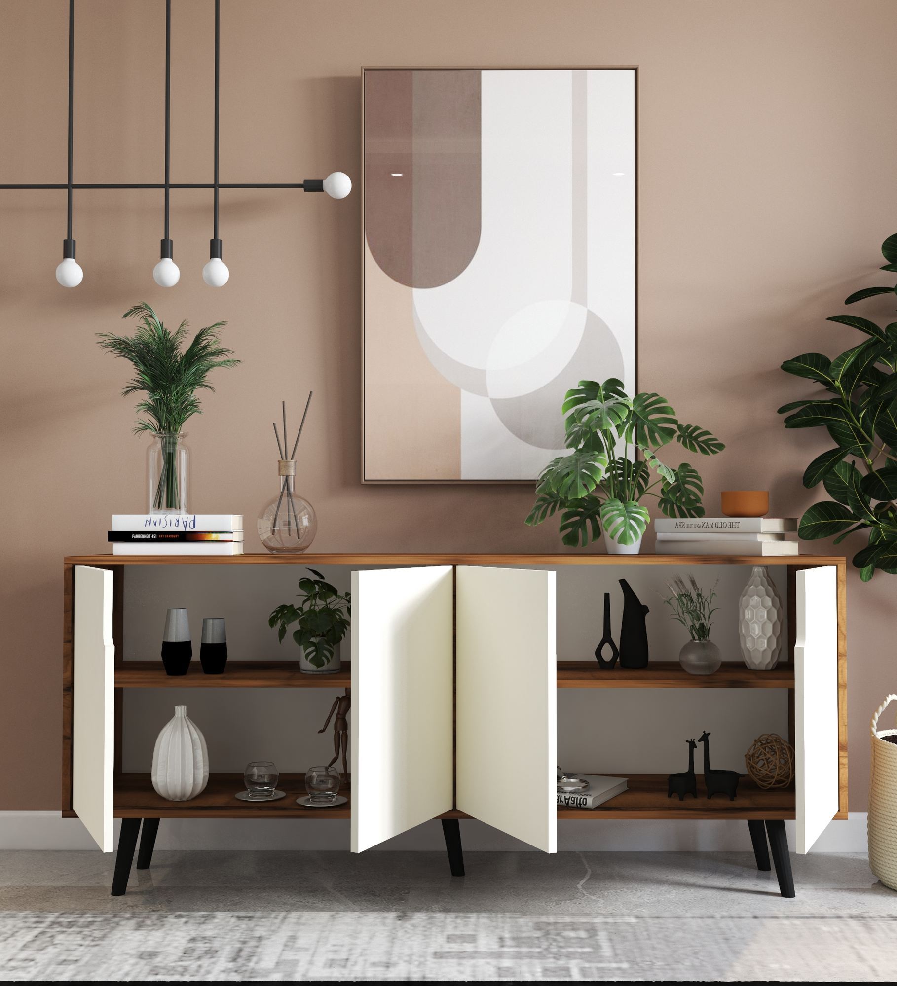 Consolă Hanah Home, PAL melaminat, 180 x 45 x 80 cm, nuc/alb, 469ORN1502 — imaginea 2