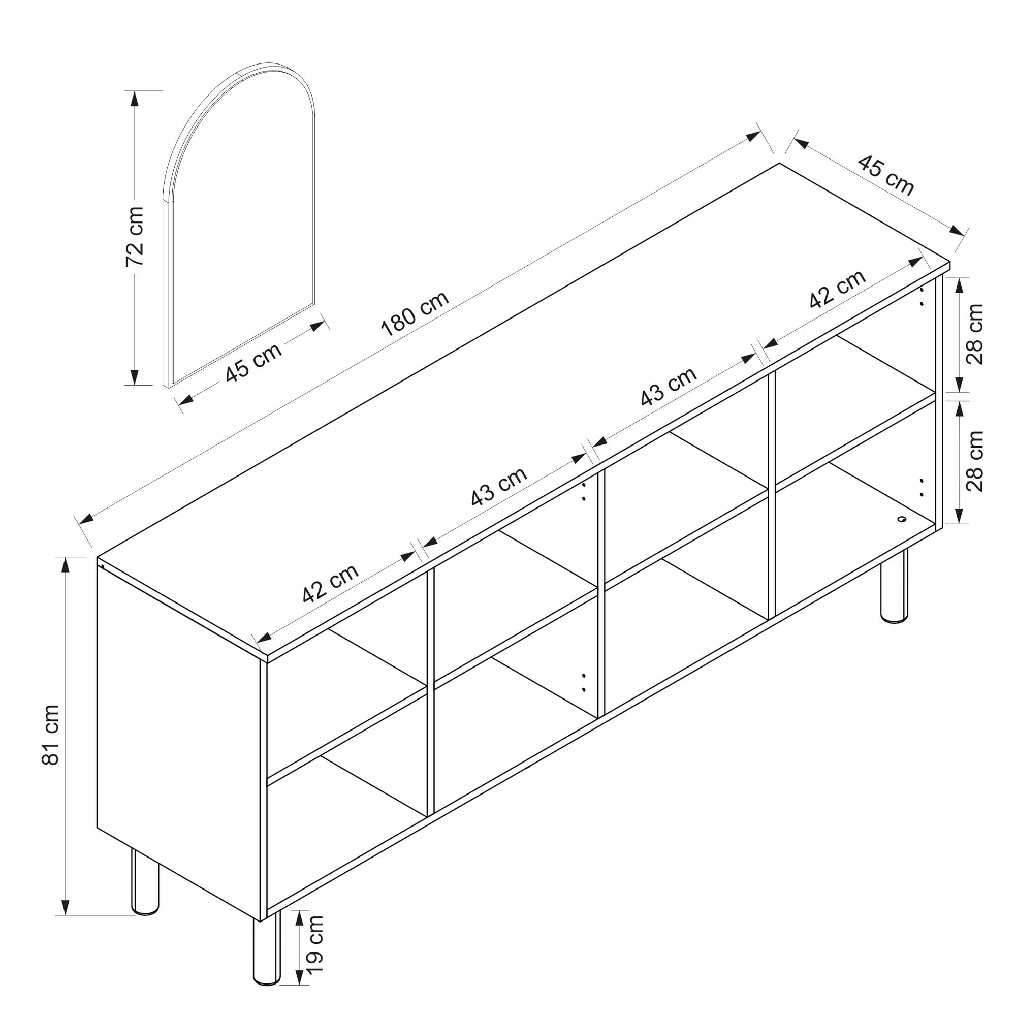 Consolă Hanah Home, PAL melaminat, 180 x 45 x 81 cm, alb, 506MNR1326 — imaginea 6