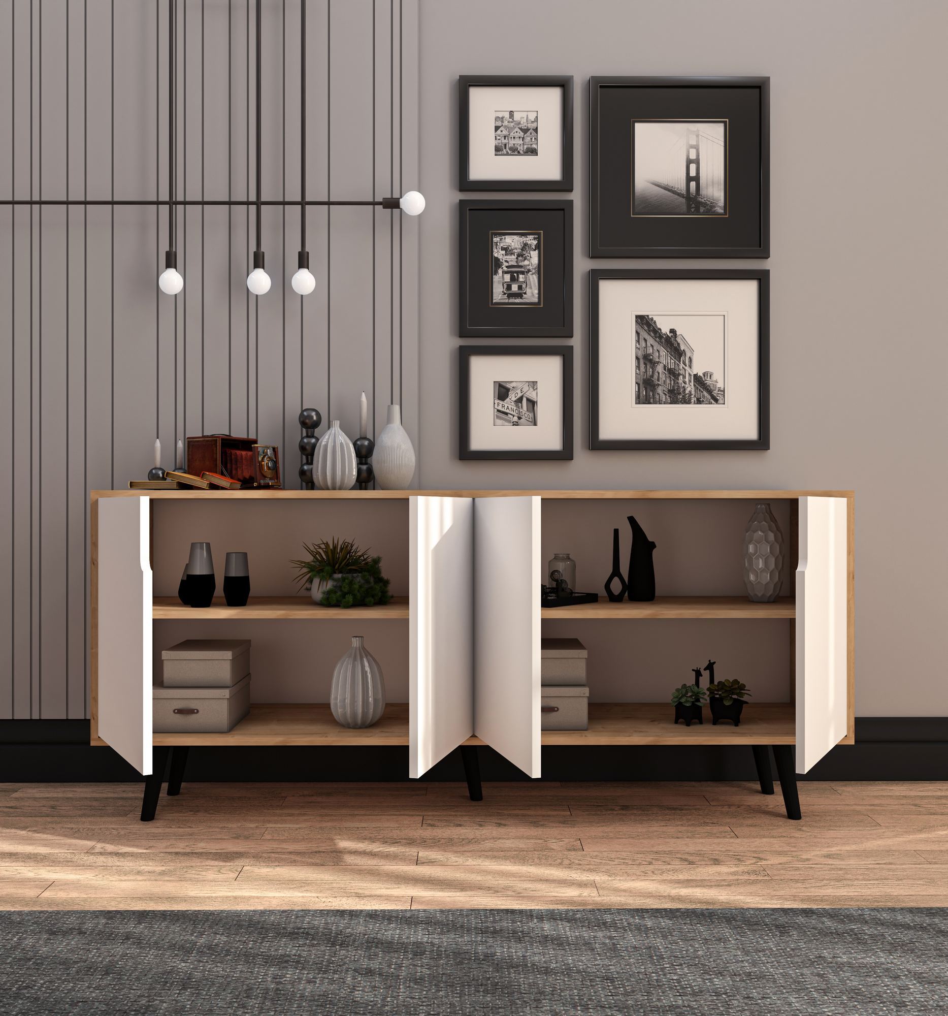 Consolă Hanah Home, PAL melaminat, 180 x 45 x 80 cm, sapphire stejar/alb, 469ORN1507 — imaginea 3
