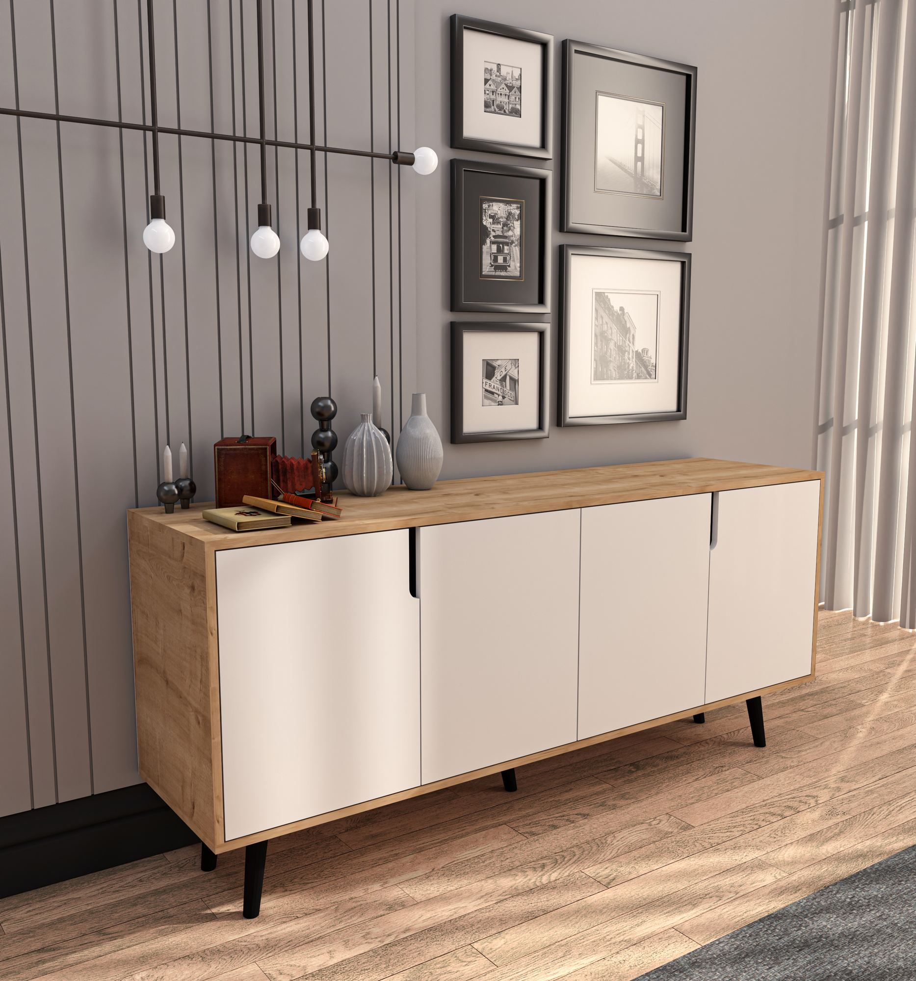 Consolă Hanah Home, PAL melaminat, 180 x 45 x 80 cm, sapphire stejar/alb, 469ORN1507 — imaginea 4