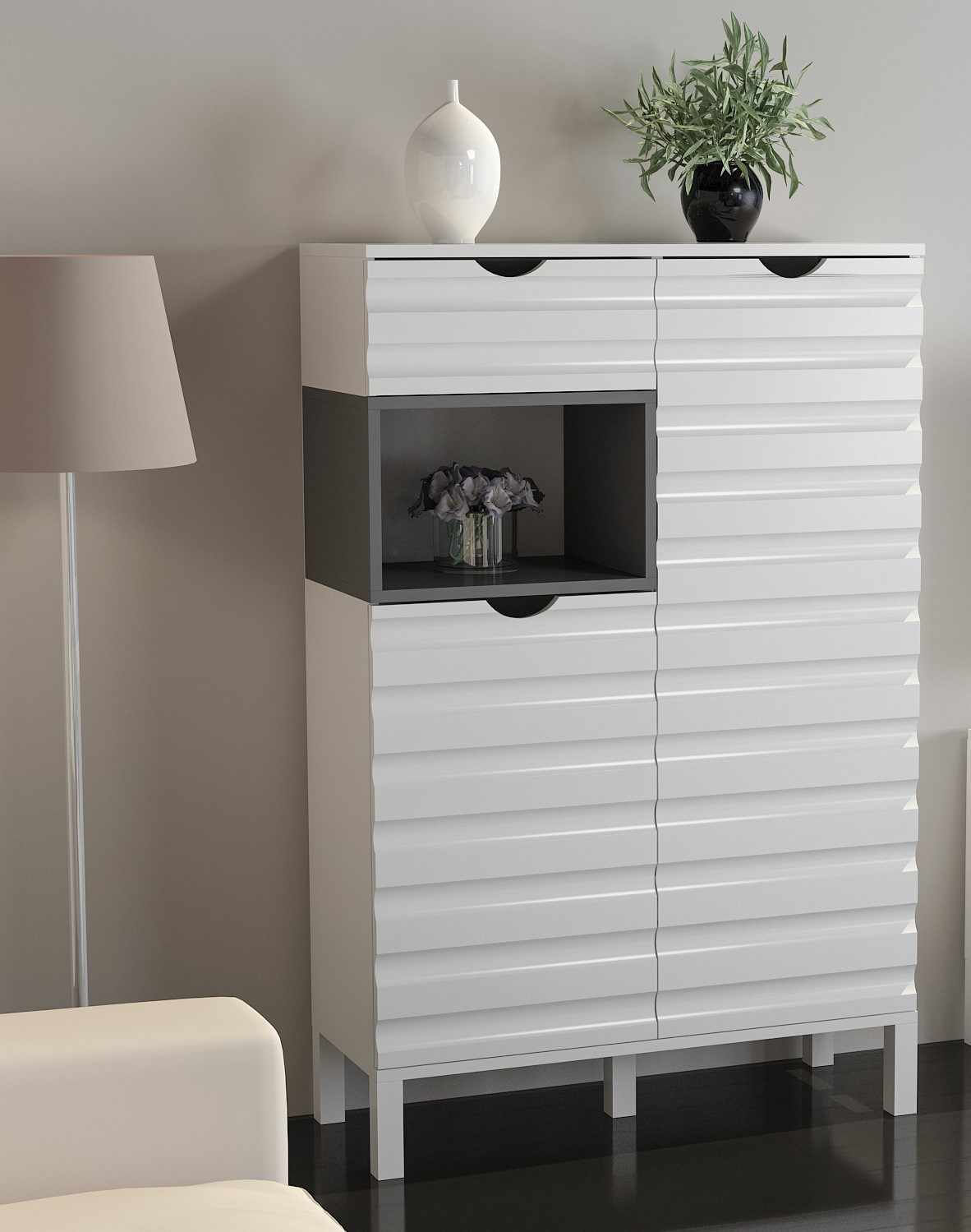 Unitate TV Hanah Home, PAL melaminat, 180 x 35 x 53.6 cm, alb/antracit, 875ZNA3026 — imaginea 3