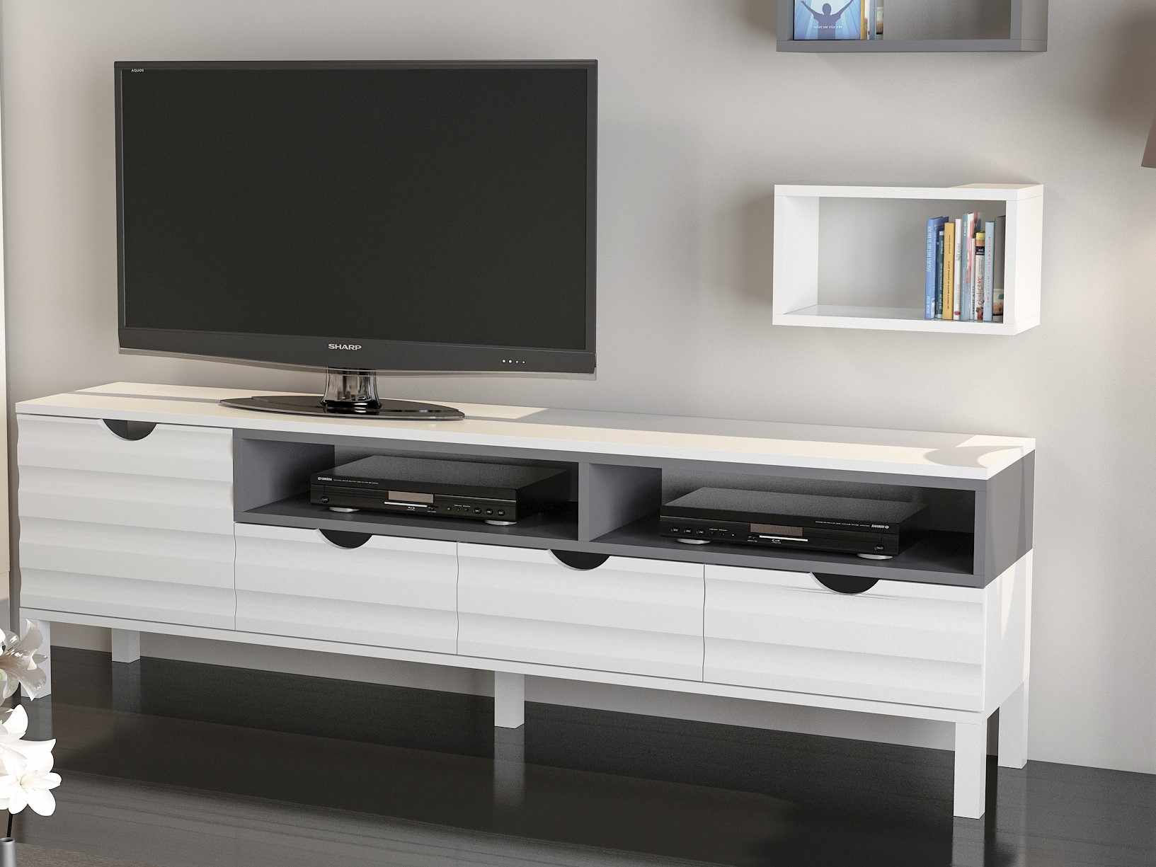 Unitate TV Hanah Home, PAL melaminat, 180 x 35 x 53.6 cm, alb/antracit, 875ZNA3026 — imaginea 4