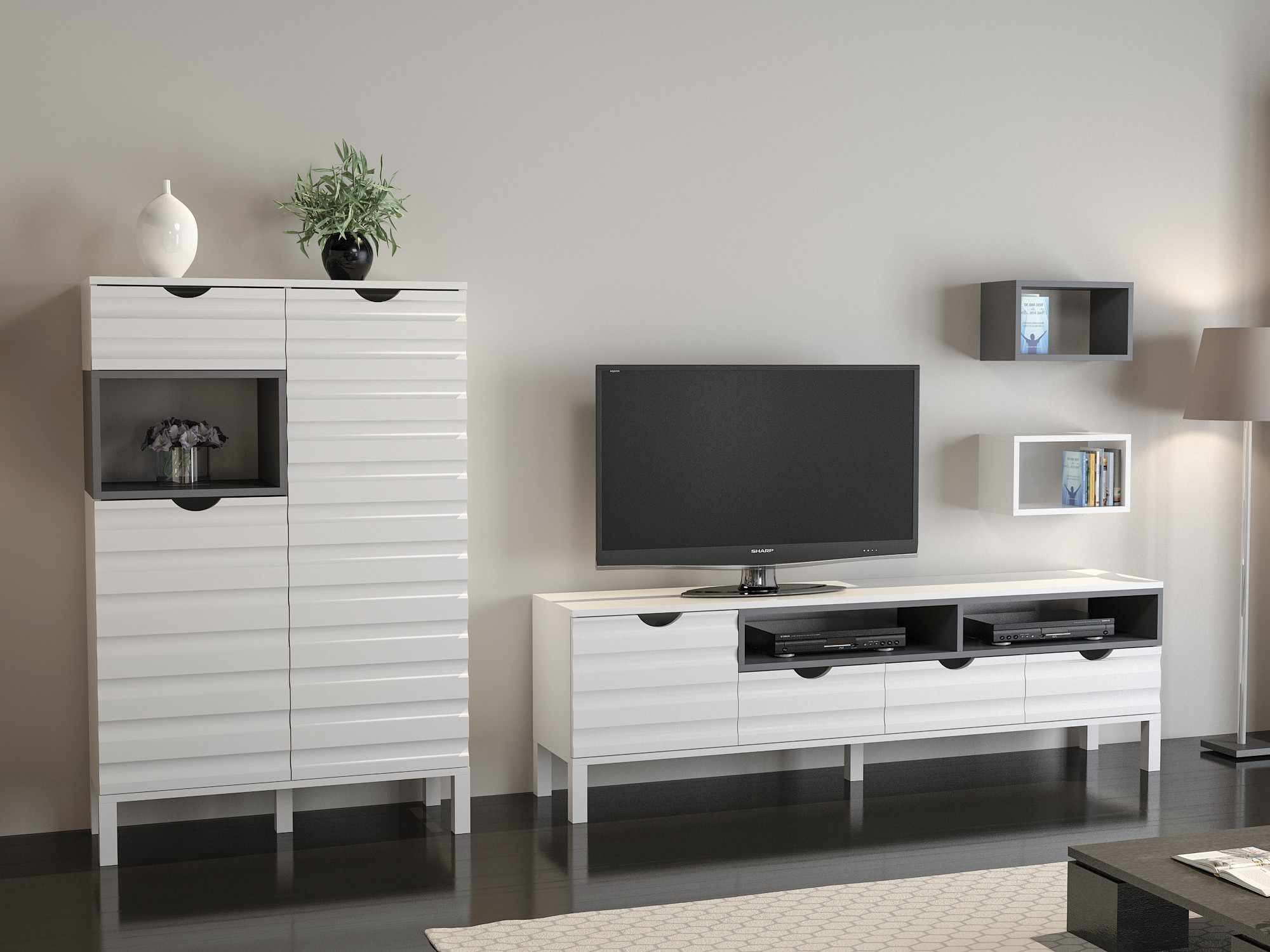 Unitate TV Hanah Home, PAL melaminat, 180 x 35 x 53.6 cm, alb/antracit, 875ZNA3026 — imaginea 5