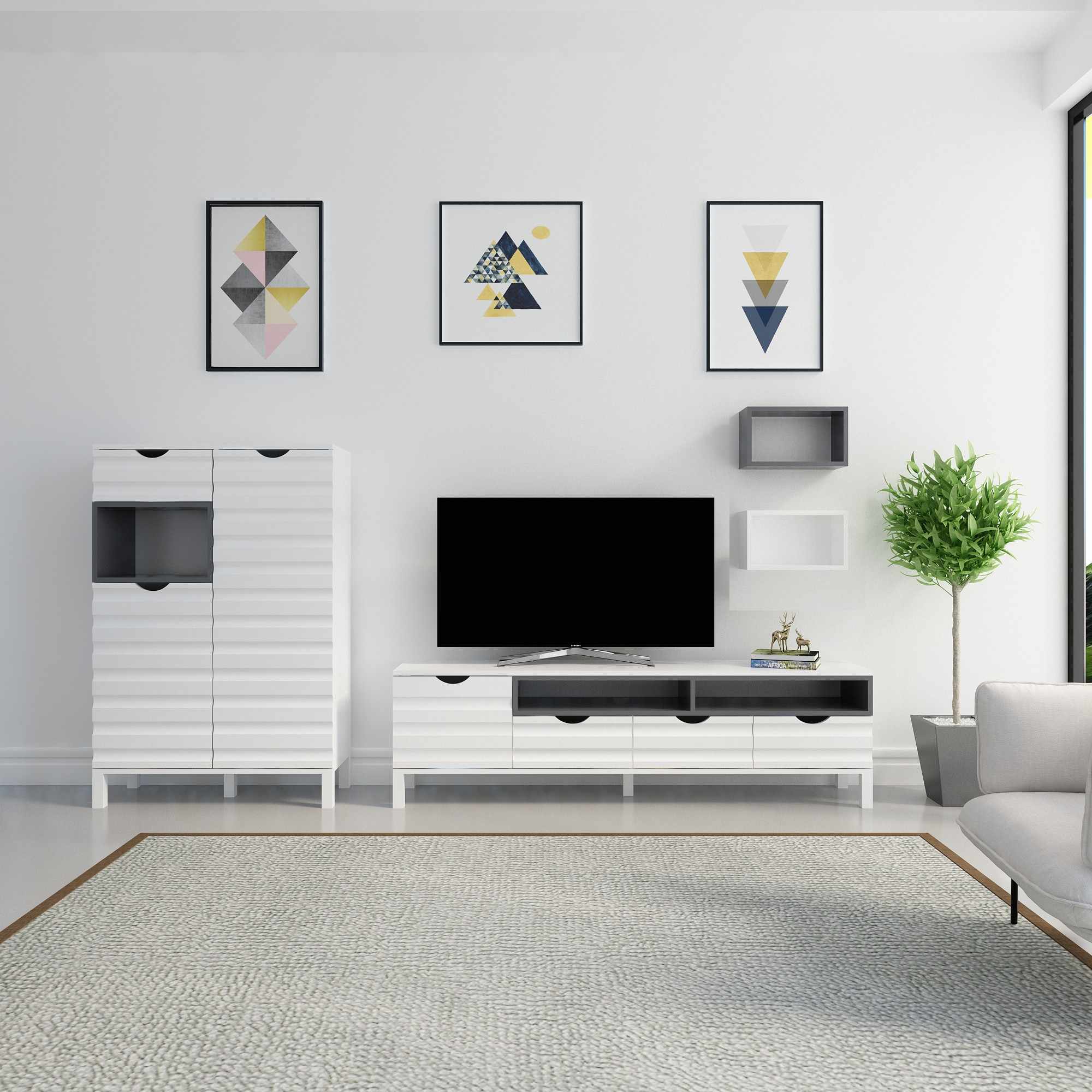 Unitate TV Hanah Home, PAL melaminat, 180 x 35 x 53.6 cm, alb/antracit, 875ZNA3026 — imaginea 6
