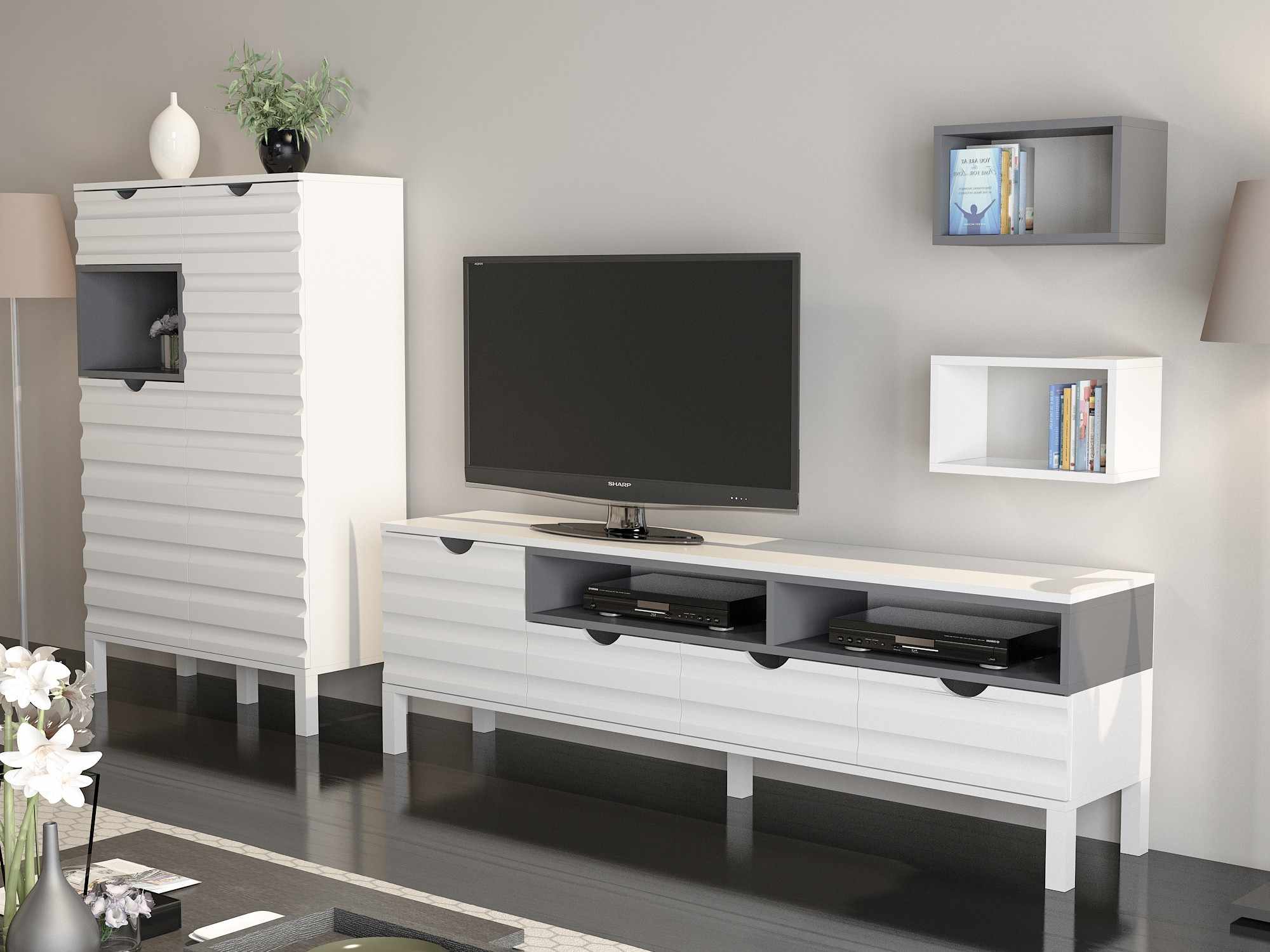 Unitate TV Hanah Home, PAL melaminat, 180 x 35 x 53.6 cm, alb/antracit, 875ZNA3026 — imaginea 7
