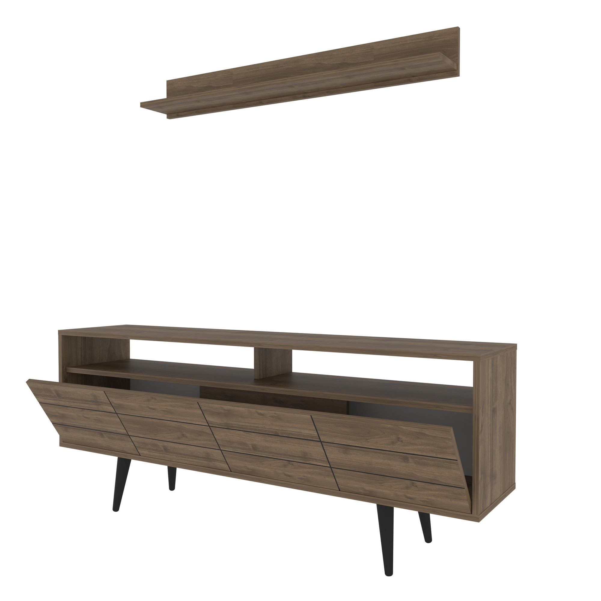 Unitate TV Hanah Home, PAL melaminat, 160 x 35 x 64.5 cm, nuc, 322RTC2449