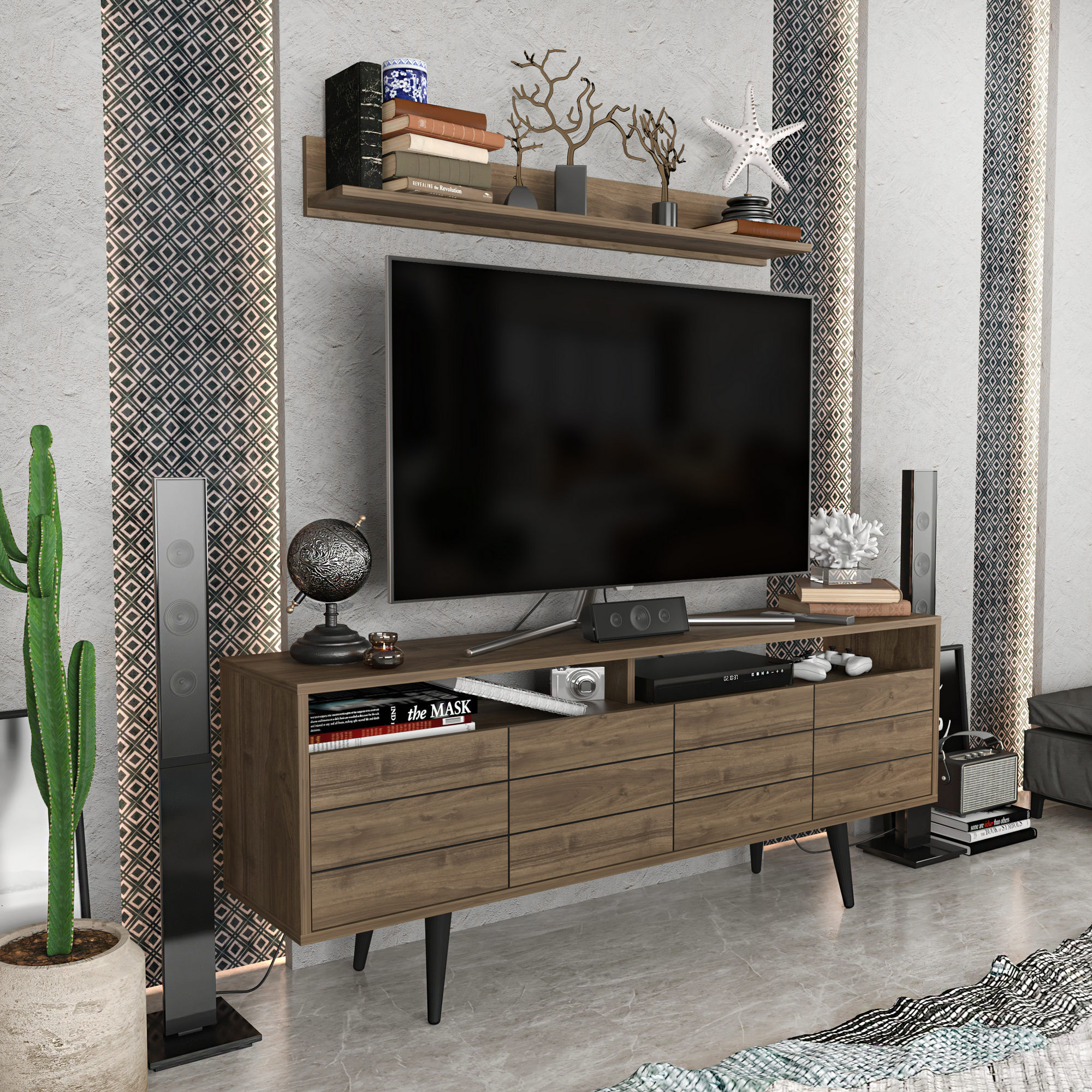 Unitate TV Hanah Home, PAL melaminat, 160 x 35 x 64.5 cm, nuc, 322RTC2449 — imaginea 4
