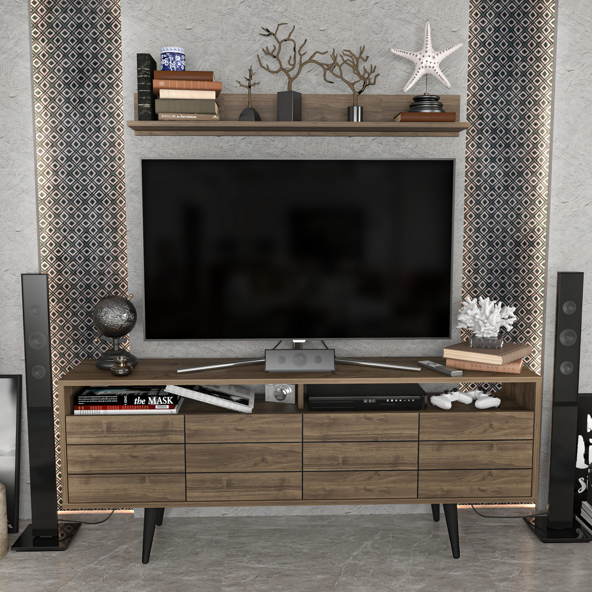 Unitate TV Hanah Home, PAL melaminat, 160 x 35 x 64.5 cm, nuc, 322RTC2449 — imaginea 5