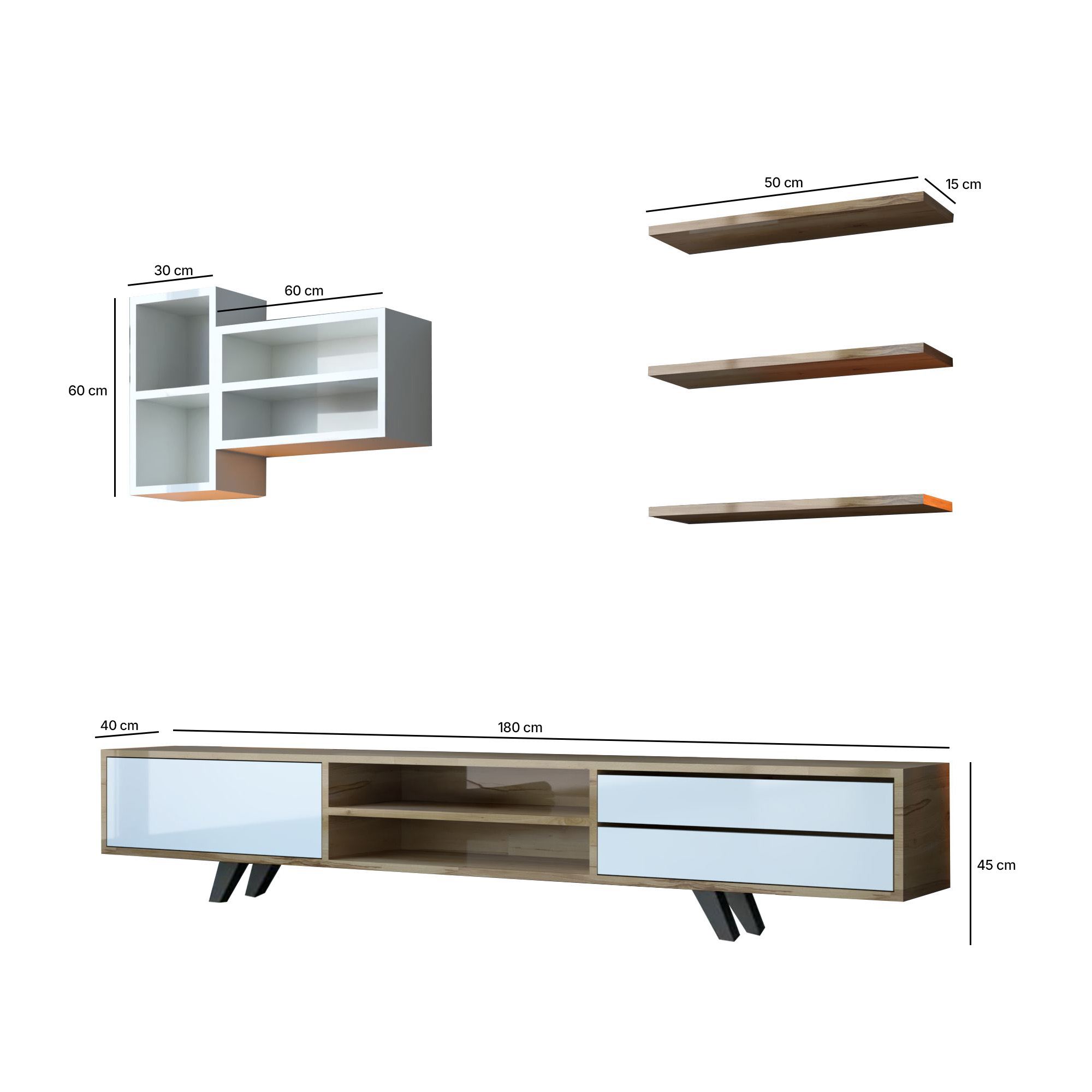 Unitate TV Hanah Home, PAL melaminat, 180 x 40 x 45 cm, alb/stejar, 167RAB1902 — imaginea 2