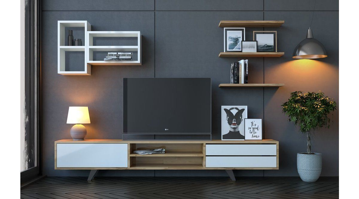 Unitate TV Hanah Home, PAL melaminat, 180 x 40 x 45 cm, alb/stejar, 167RAB1902 — imaginea 4