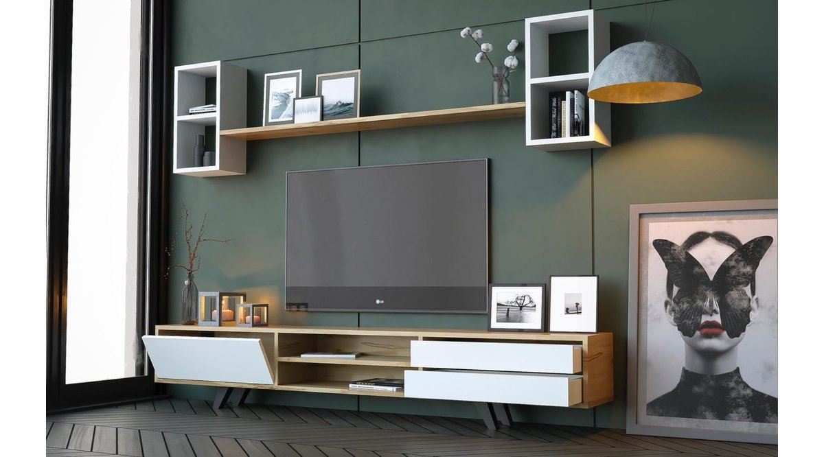 Unitate TV Hanah Home, PAL melaminat, 180 x 40 x 45 cm, alb/stejar, 167RAB1903 — imaginea 2