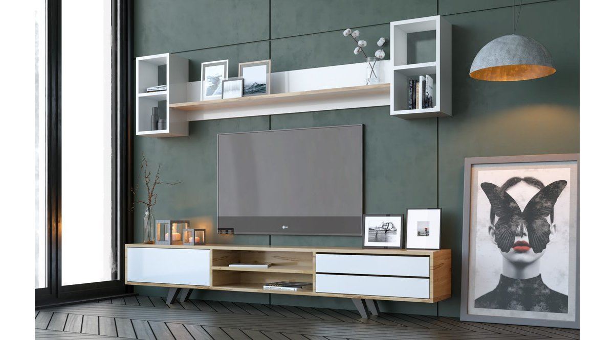Unitate TV Hanah Home, PAL melaminat, 180 x 40 x 45 cm, alb/stejar, 167RAB1903 — imaginea 3
