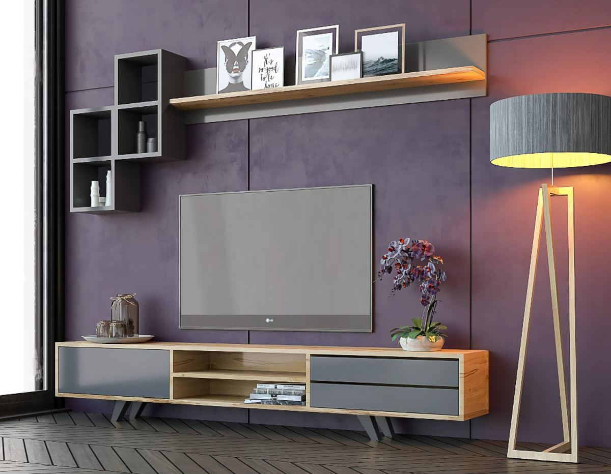 Unitate TV Hanah Home, PAL melaminat, 180 x 40 x 45 cm, antracit/stejar, 167RAB1901 — imaginea 4