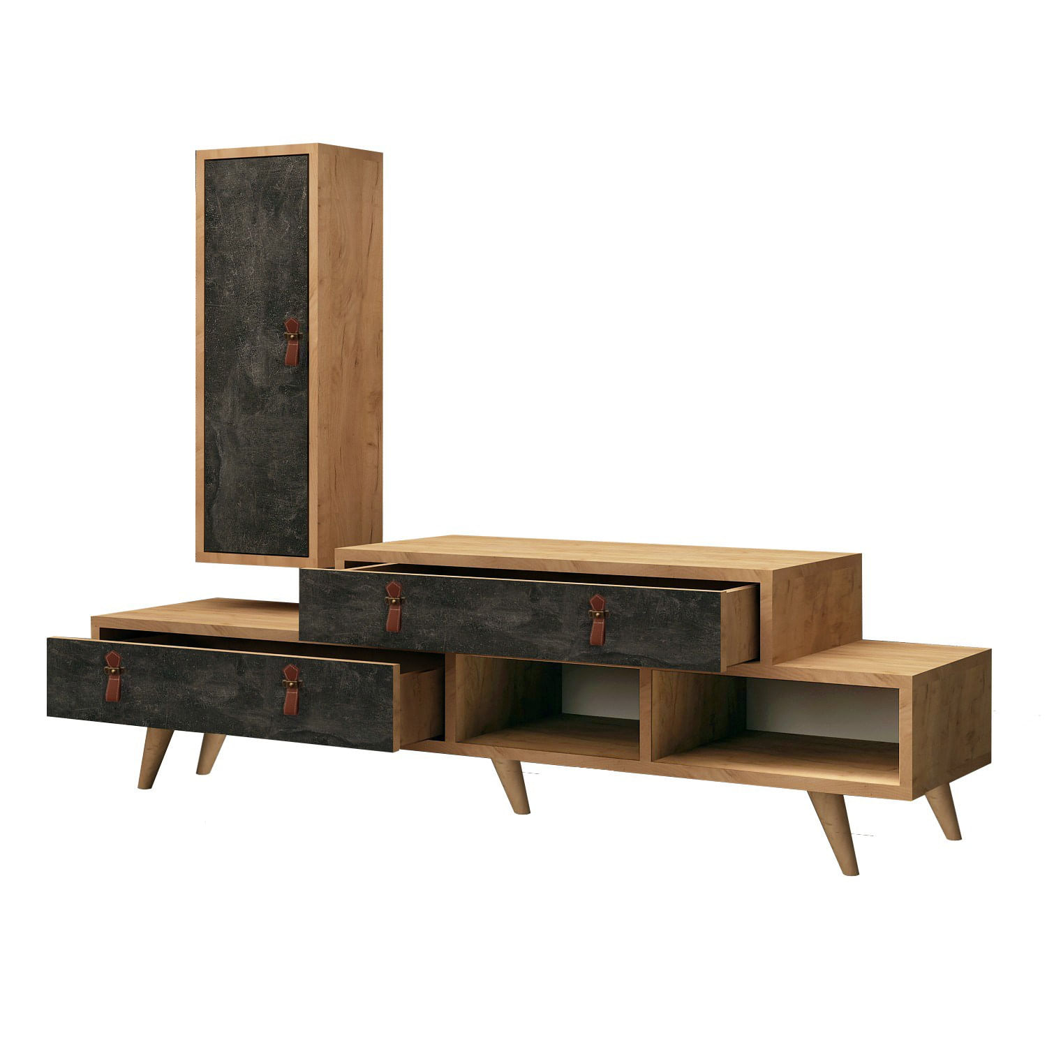 Unitate TV Hanah Home, PAL melaminat, 30 x 25 x 70 cm, stejar/închis gri, 811MDD3011 — imaginea 2