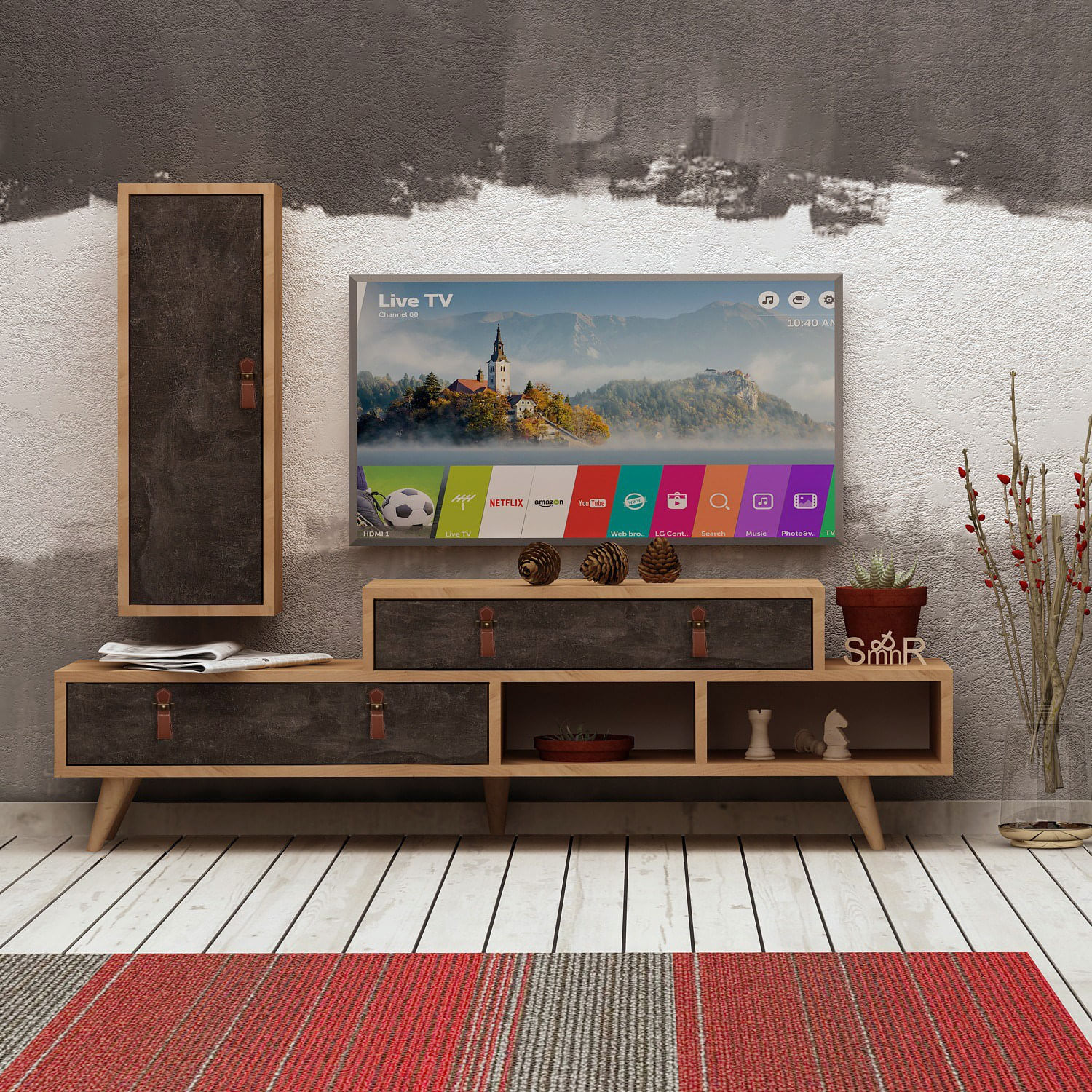 Unitate TV Hanah Home, PAL melaminat, 30 x 25 x 70 cm, stejar/închis gri, 811MDD3011 — imaginea 3